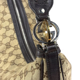 Gucci Vintage Dark Brown Leather Trim GG Canvas Twin Hobo Bag
