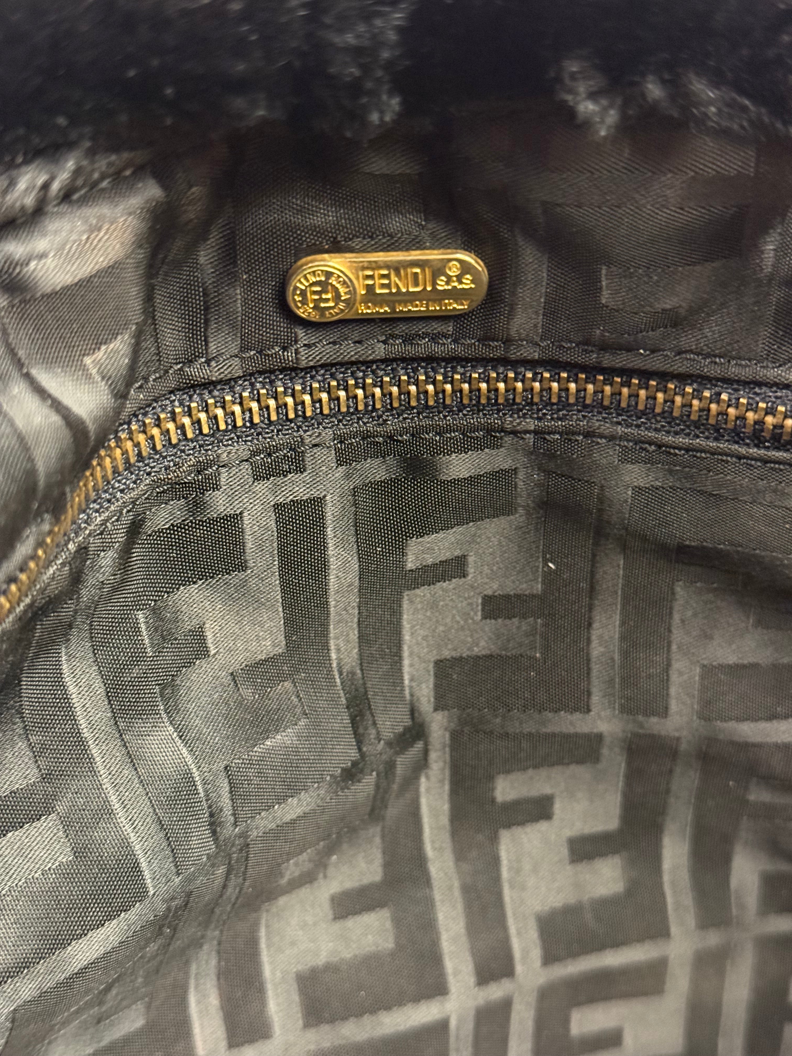 Fendi Black Faux Fur/Leather Trim Pouch