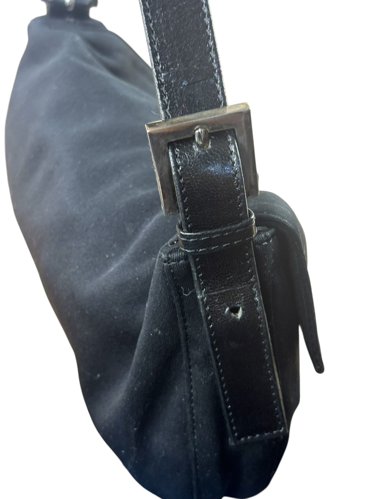 Fendi Black Leather Trim Neoprene Baguette