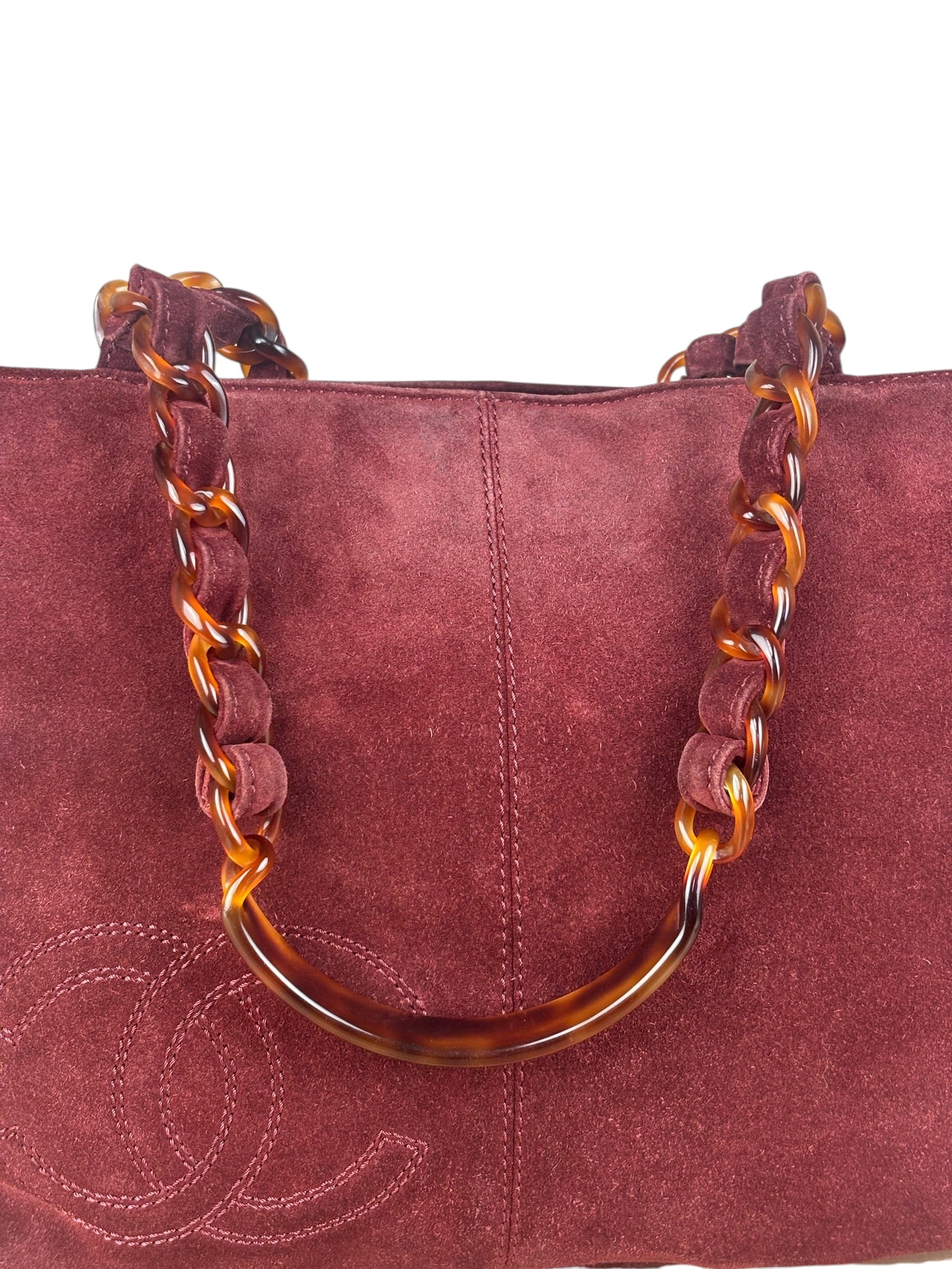 Chanel Bordeaux Suede Tortoise Chain Shoulder Bag '97-'99