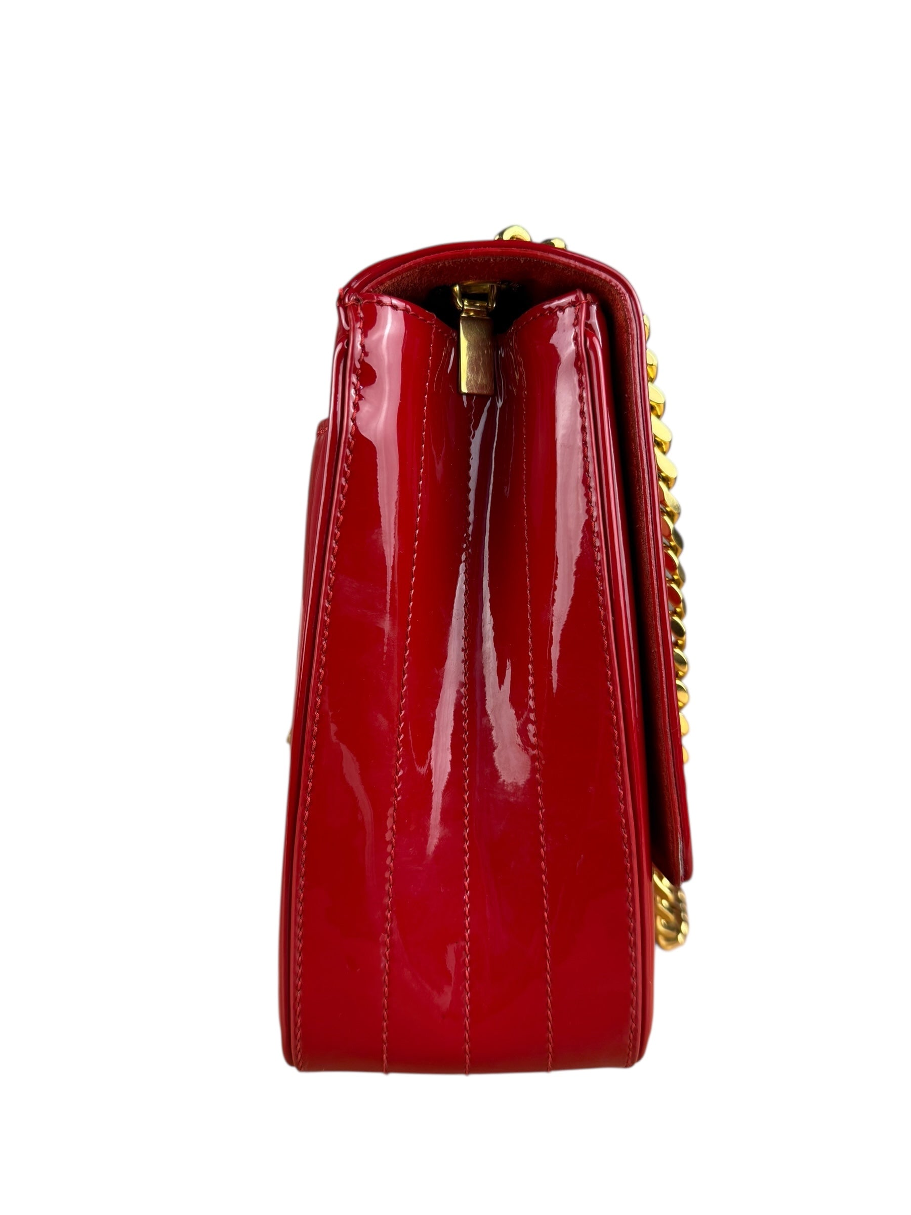 Saint Laurent Red Patent Vicky Chain Flap Bag
