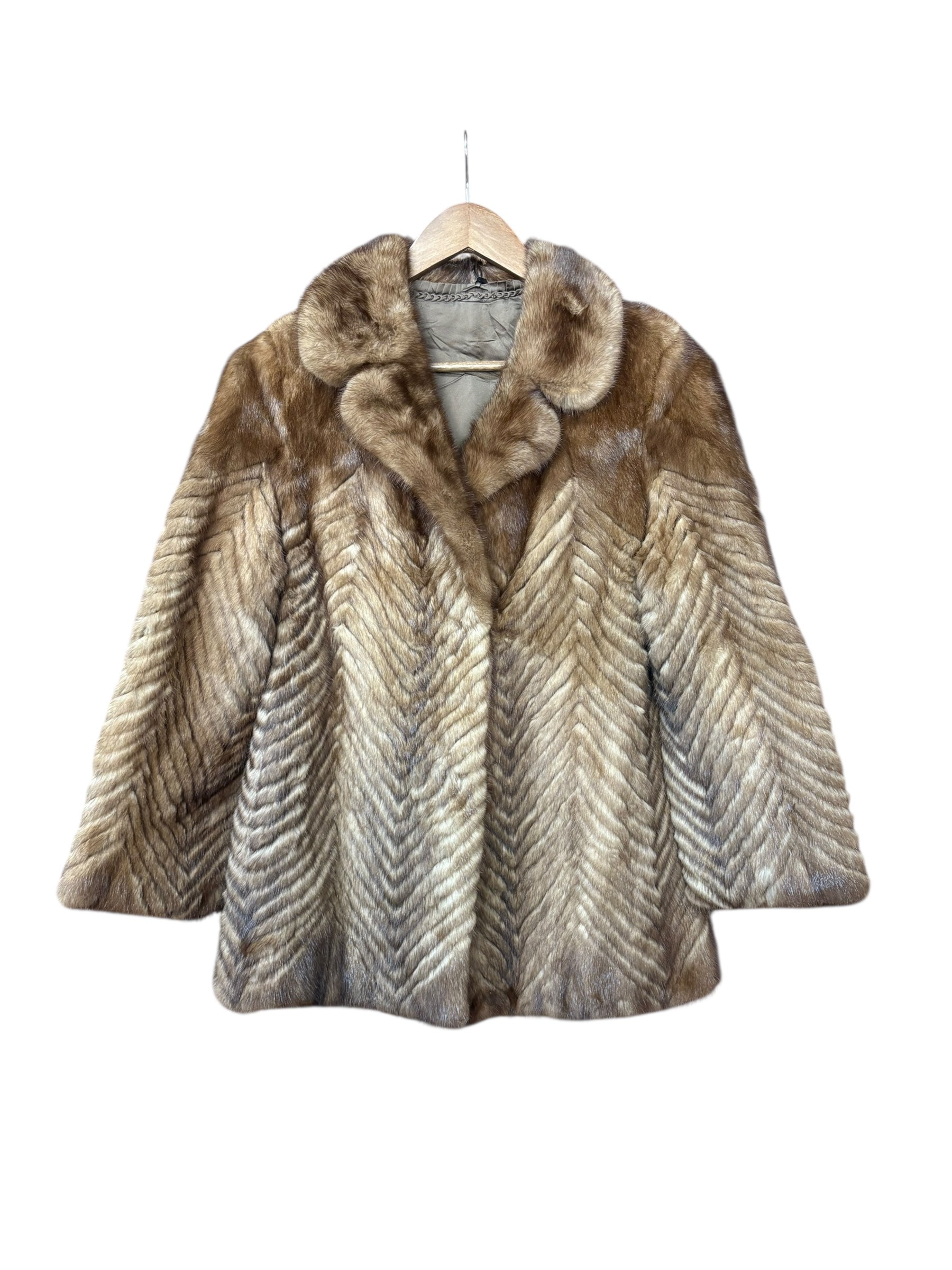 Vintage Brown Chevron Mink Fur Coat