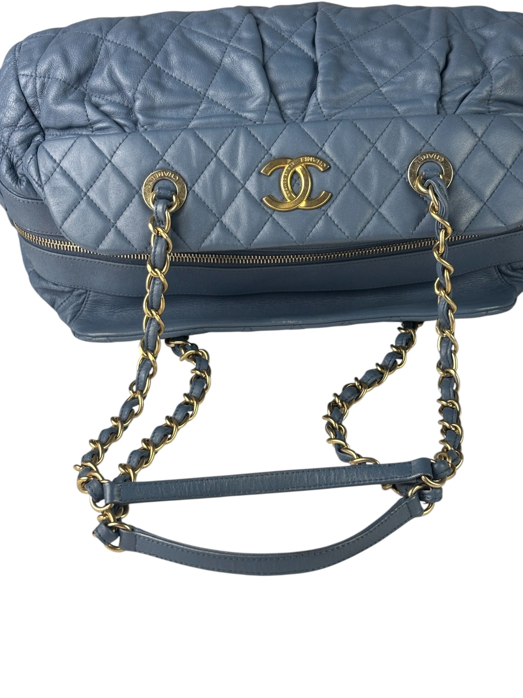 Chanel Blue Quilted Calfskin Iridescent Bowling Bag 2011
