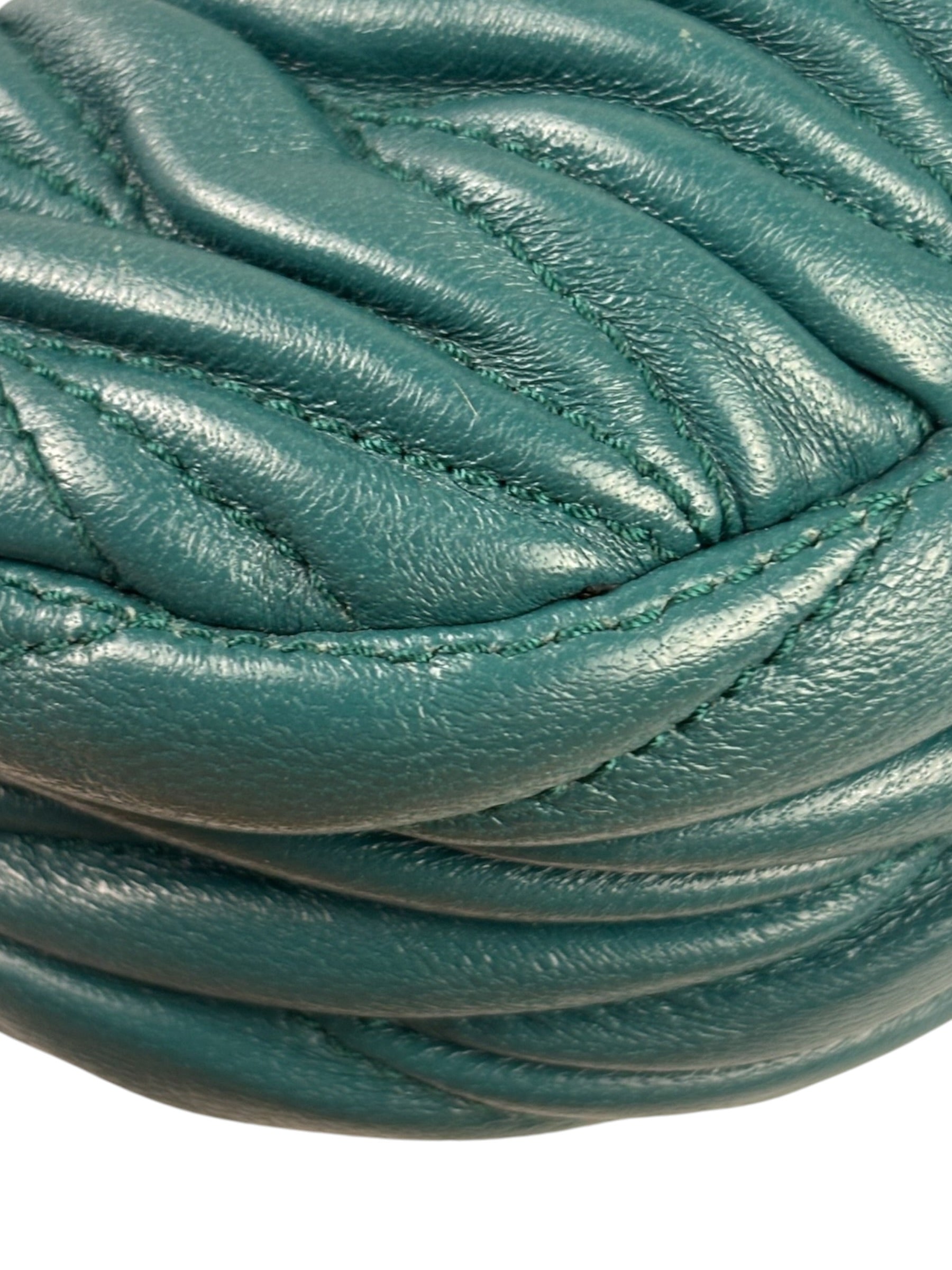 Miu Miu Dark Green Nappa Leather Wander Matelasse Micro Hobo Bag