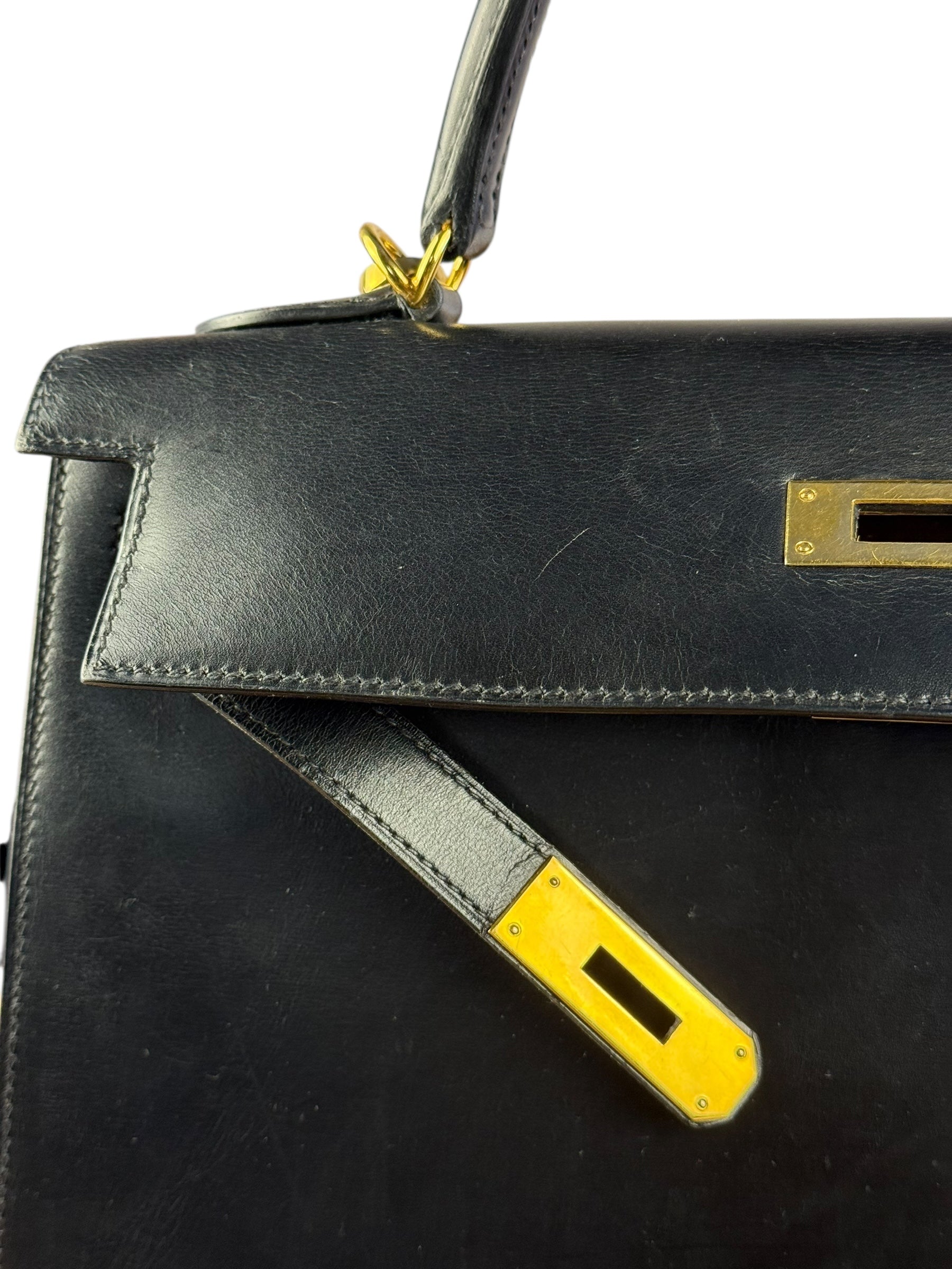 Hermes Kelly 32 Black Box Leather 1991