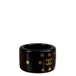 Chanel Vintage Black Resin CC Logo Band Ring