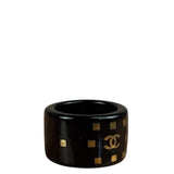 Chanel Vintage Black Resin CC Logo Band Ring