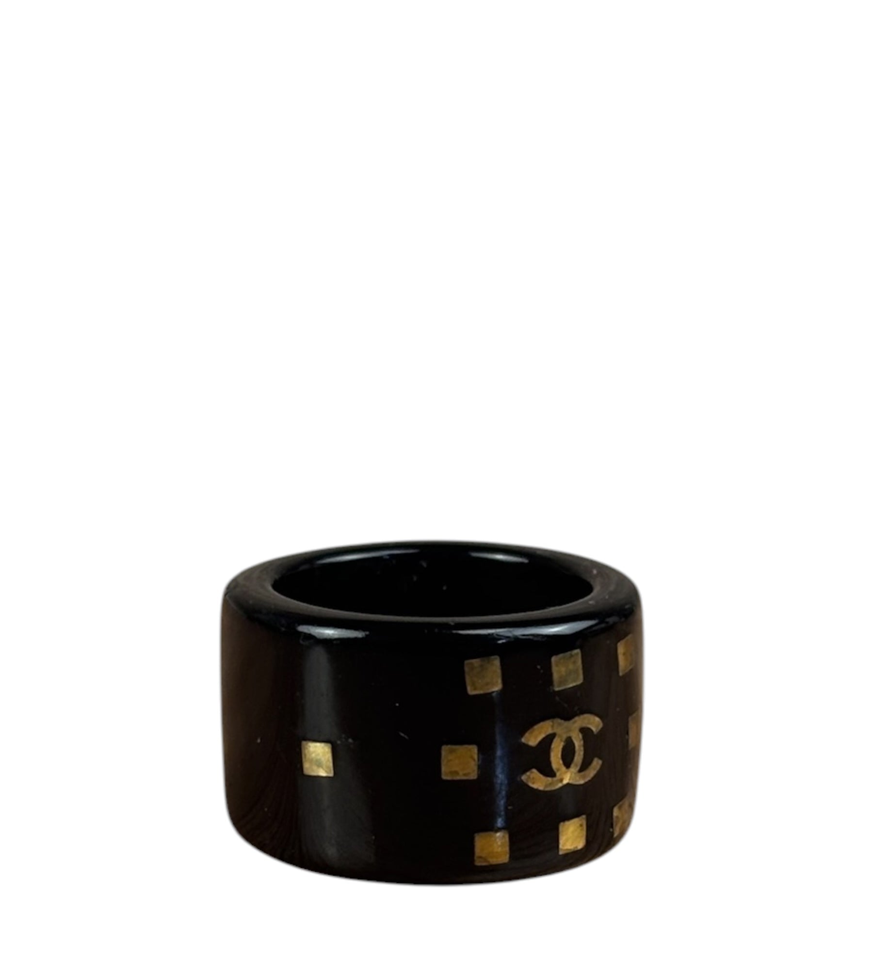 Chanel Vintage Black Resin CC Logo Band Ring