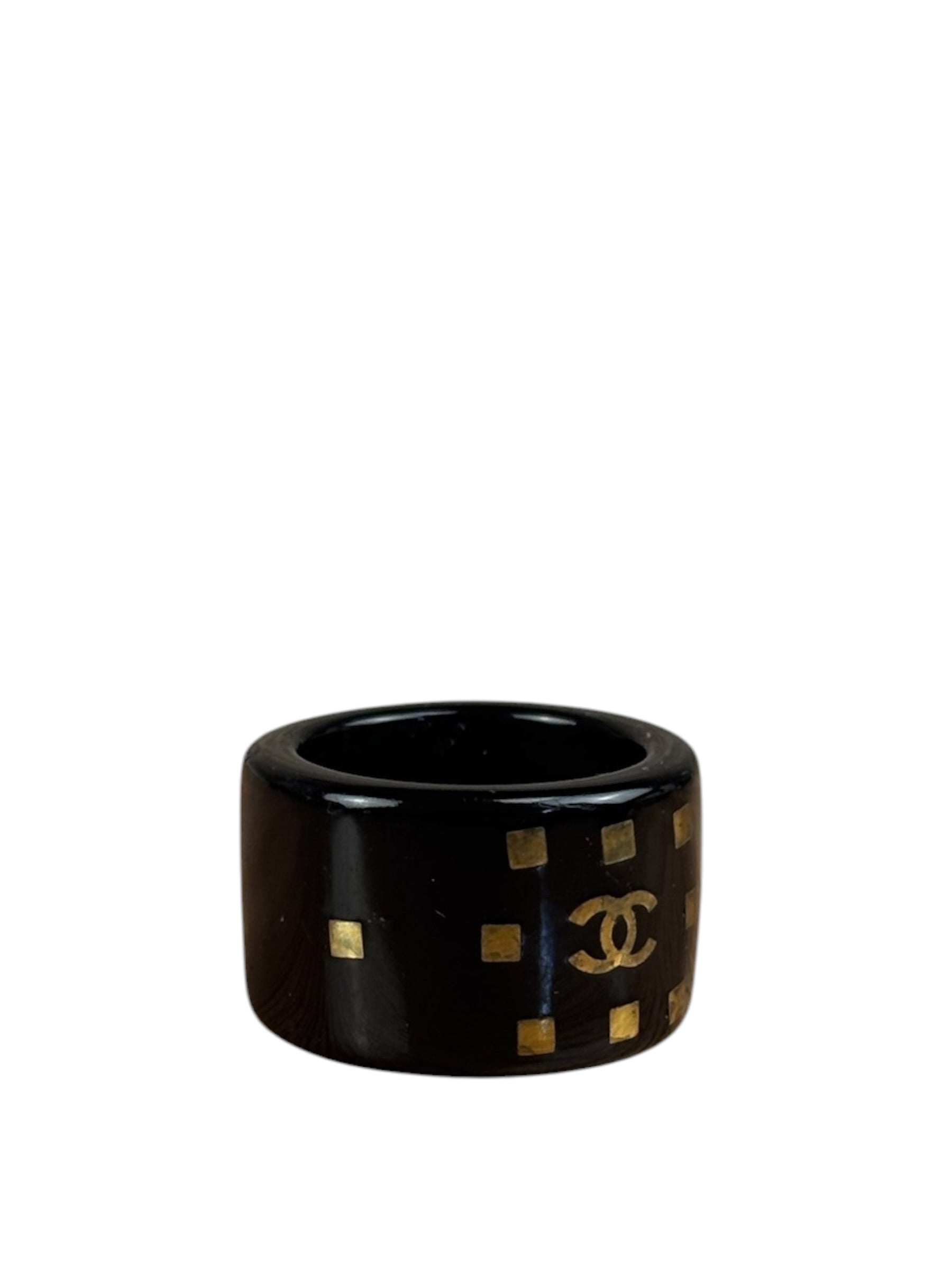 Chanel Vintage Black Resin CC Logo Band Ring