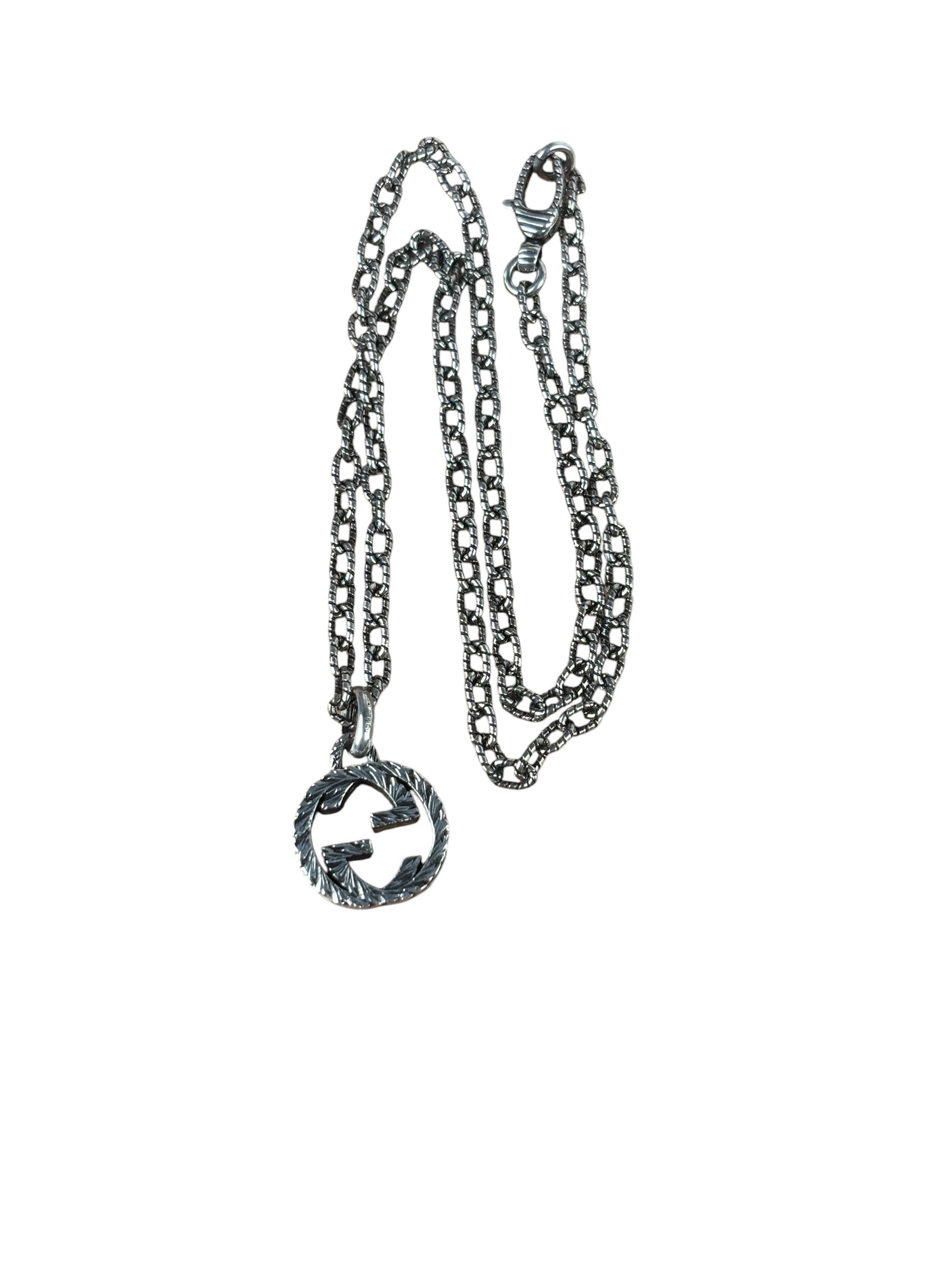 Gucci 925 Sterling Silver Interlocking GG Pendant Necklace