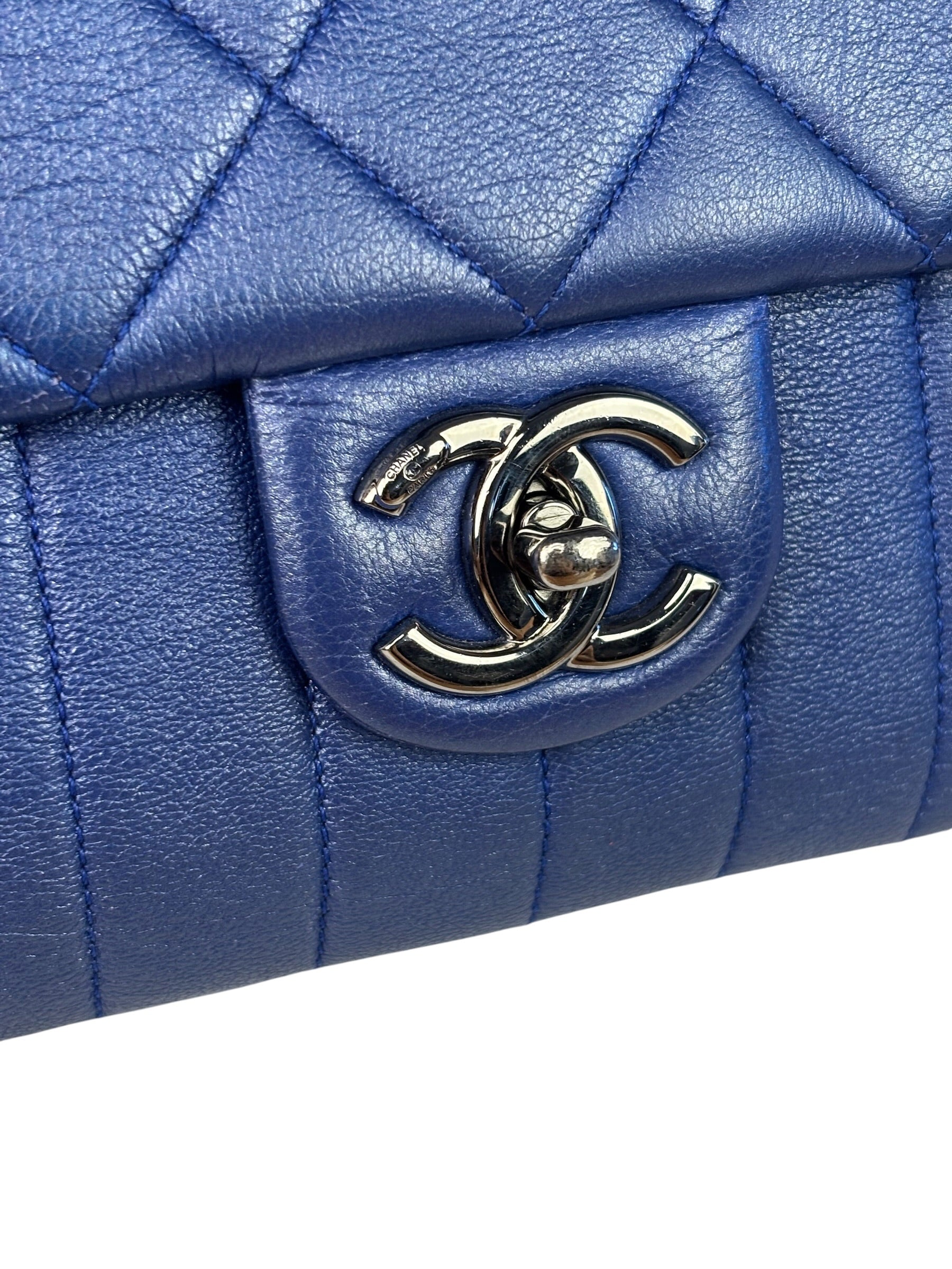 Chanel Blue Metallic Calf-Skin Chain Flap Bag 2014