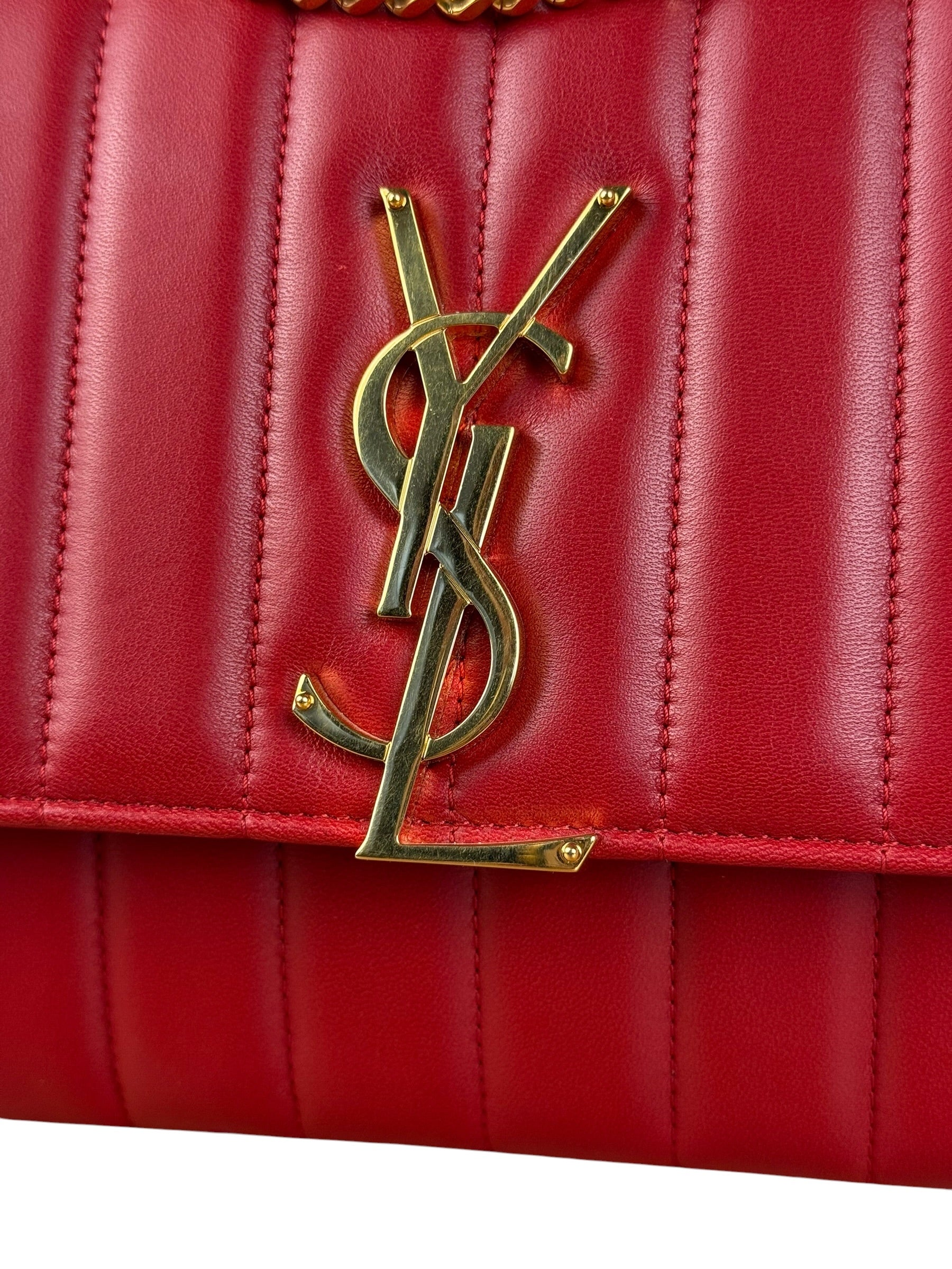 Saint Laurent Red Quilted Leather Vicky Flap Shoulder Bag