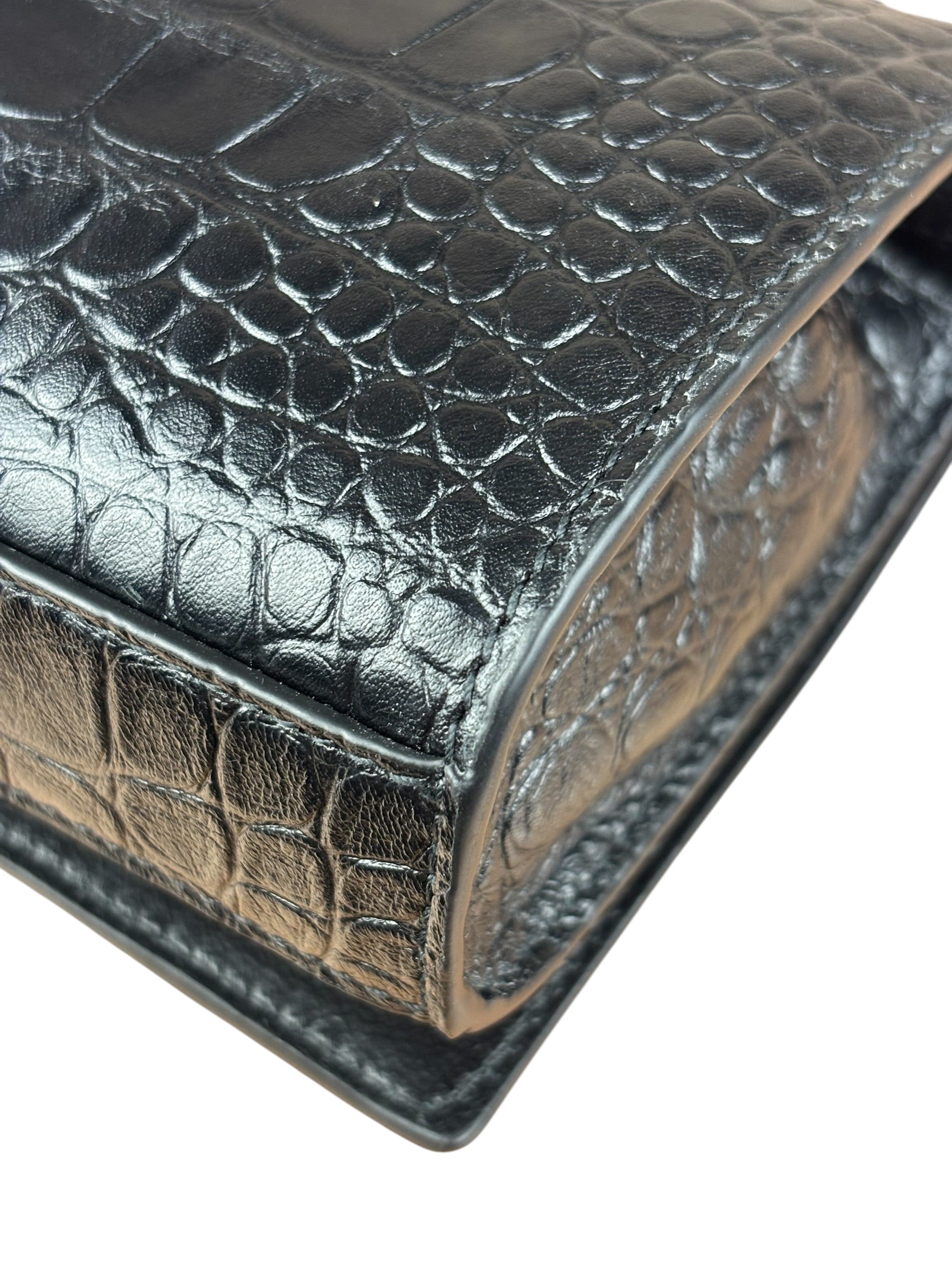 Balenciaga Black Croc Embossed Le City Clutch