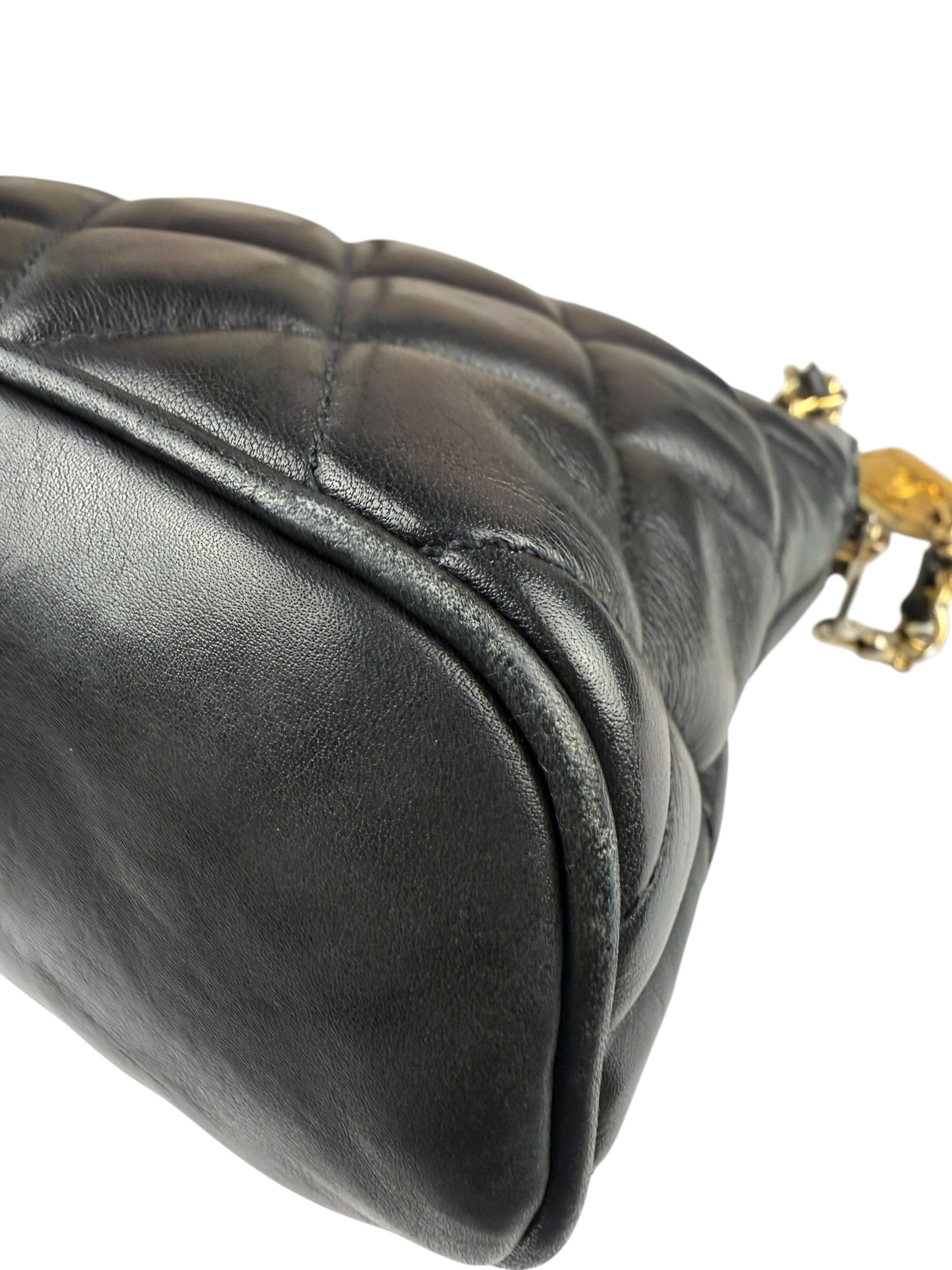 Chanel Vintage Black Quilted Leather Shoulder Bag 1987