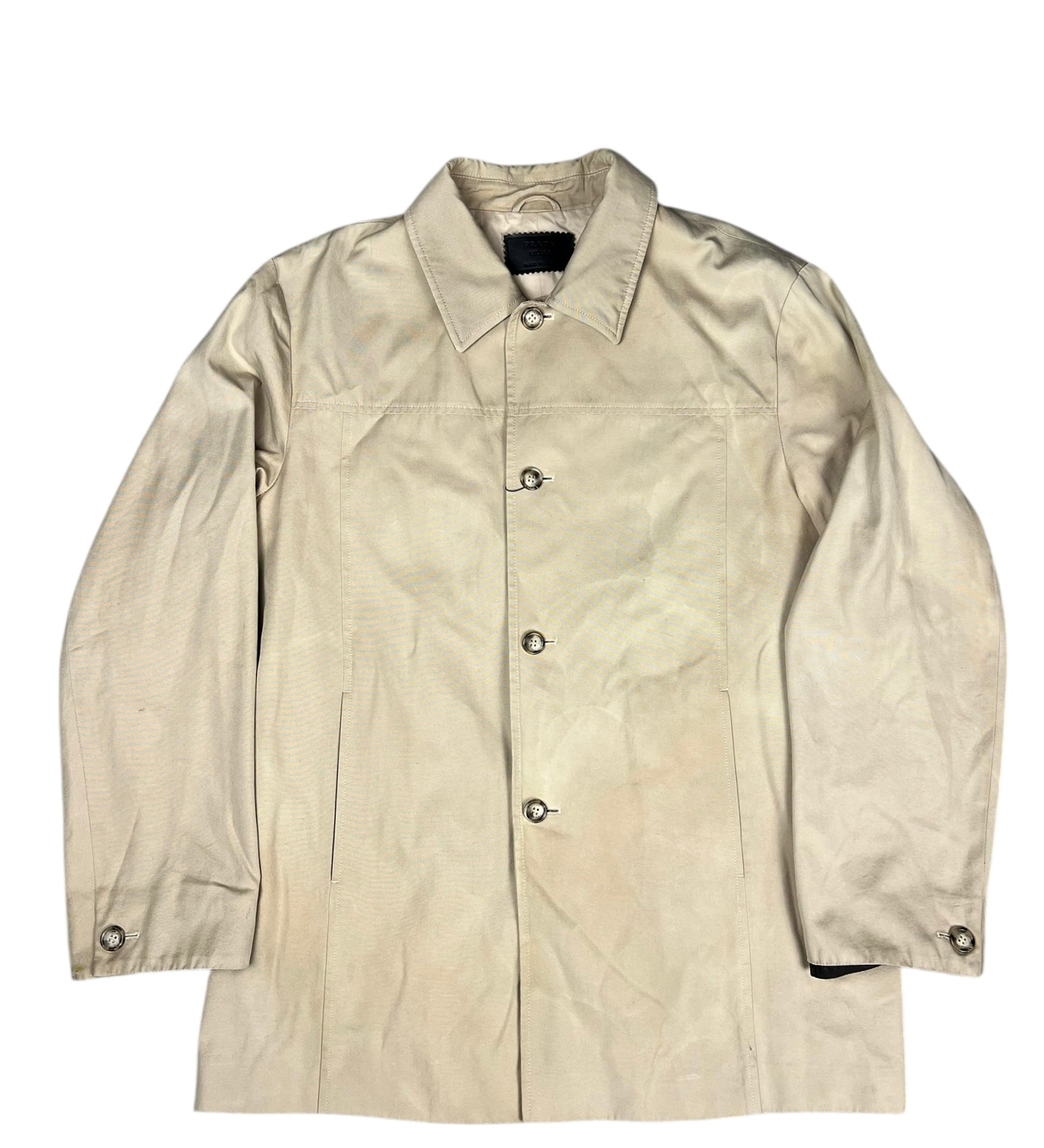 Prada Khaki Button Down Jacket Leather Lining