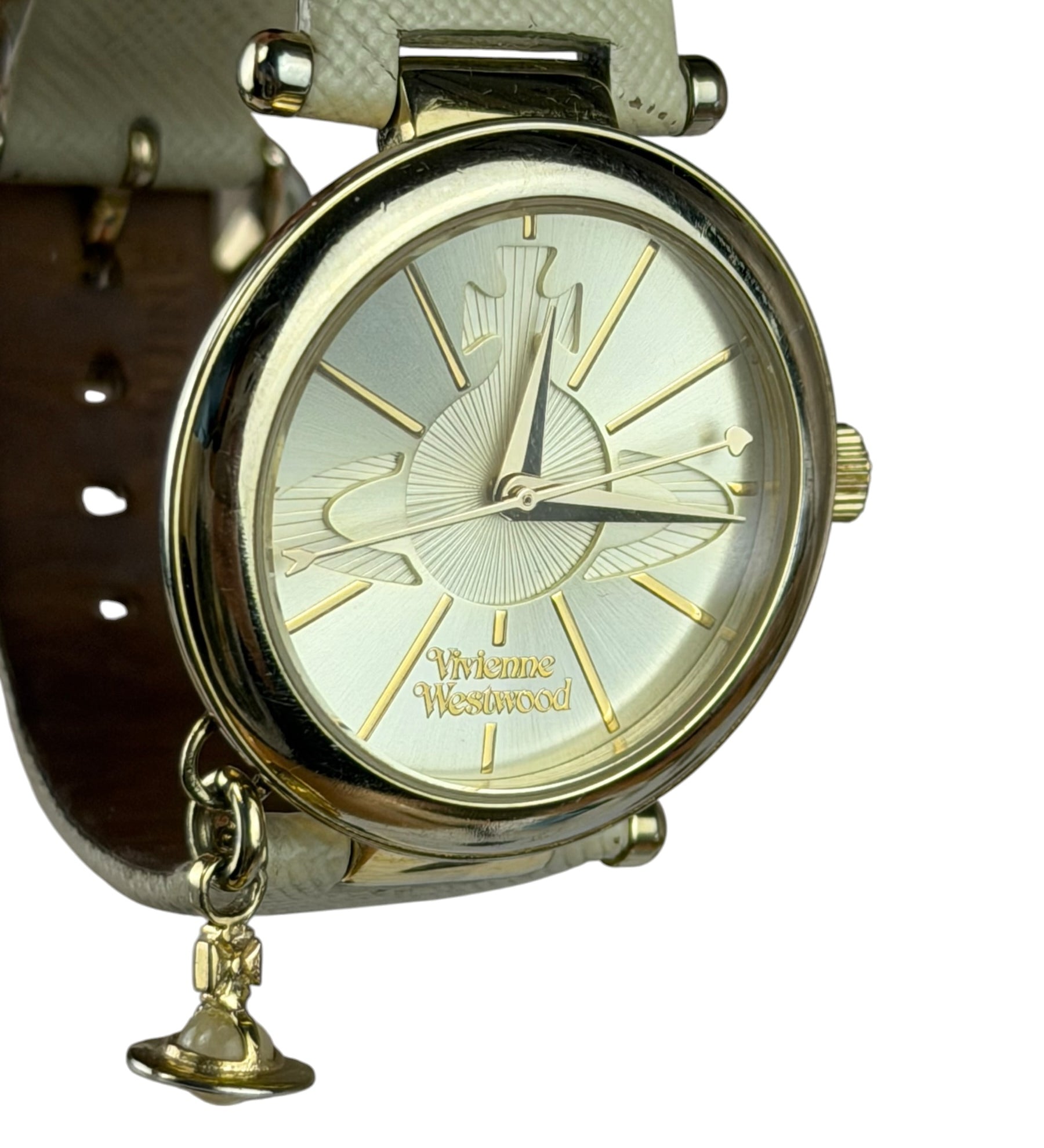 Vivienne Westwood White Leather Round Face Watch