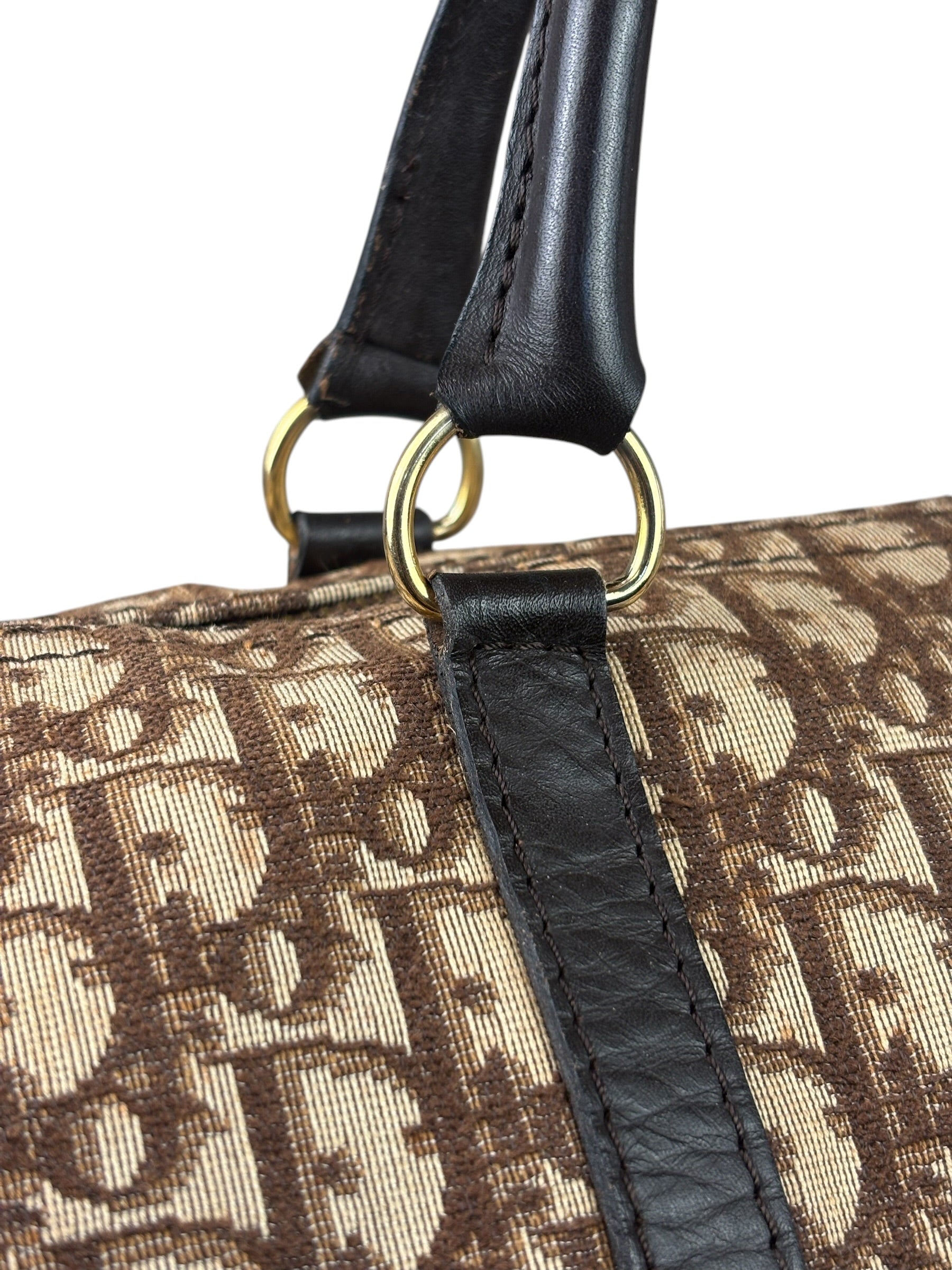 Christian Dior Brown Leather Trim Trotter Boston Bag