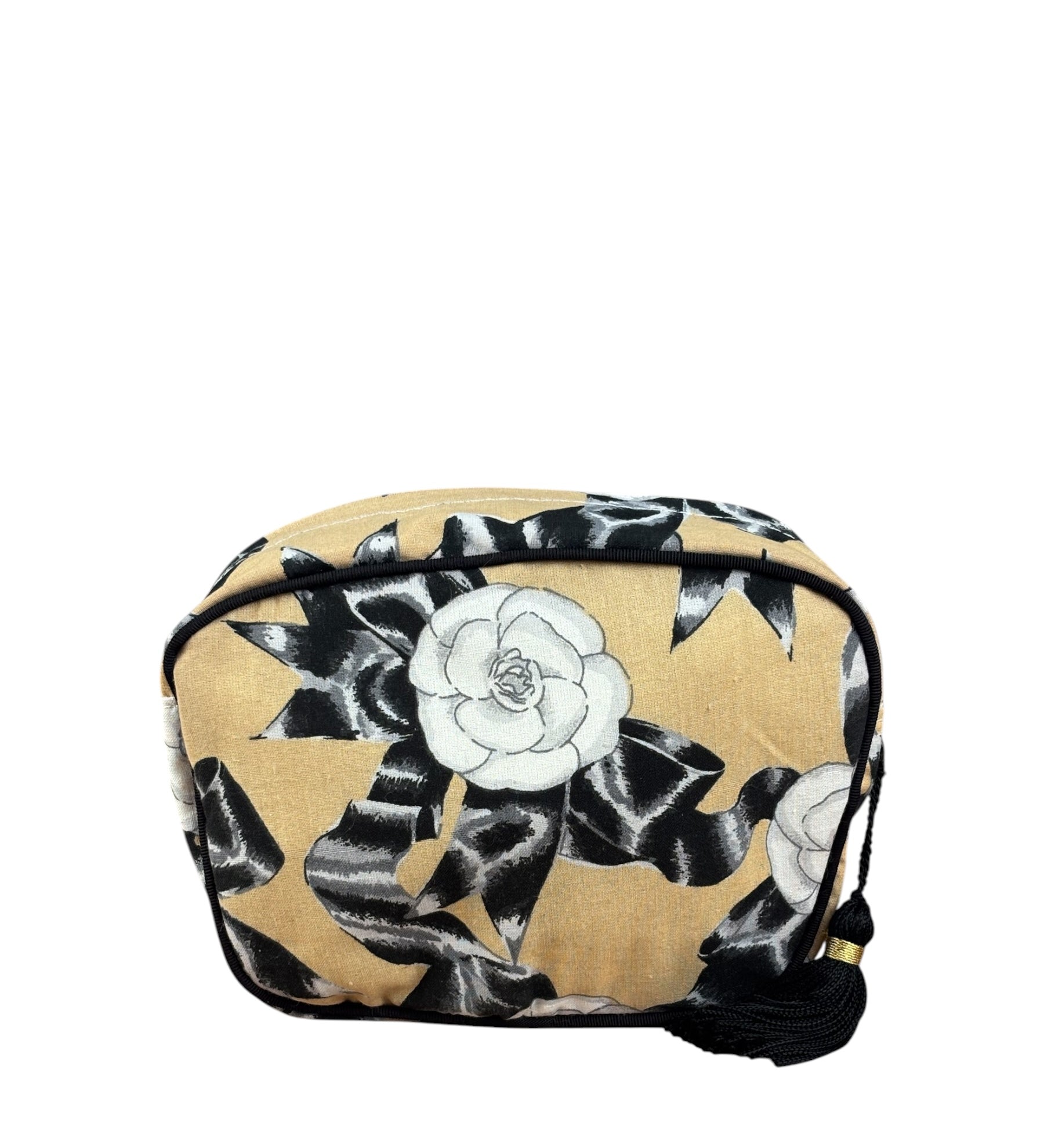 Chanel Vintage Multicolor Camellia Floral Canvas Print Cosmetic Small Pouch