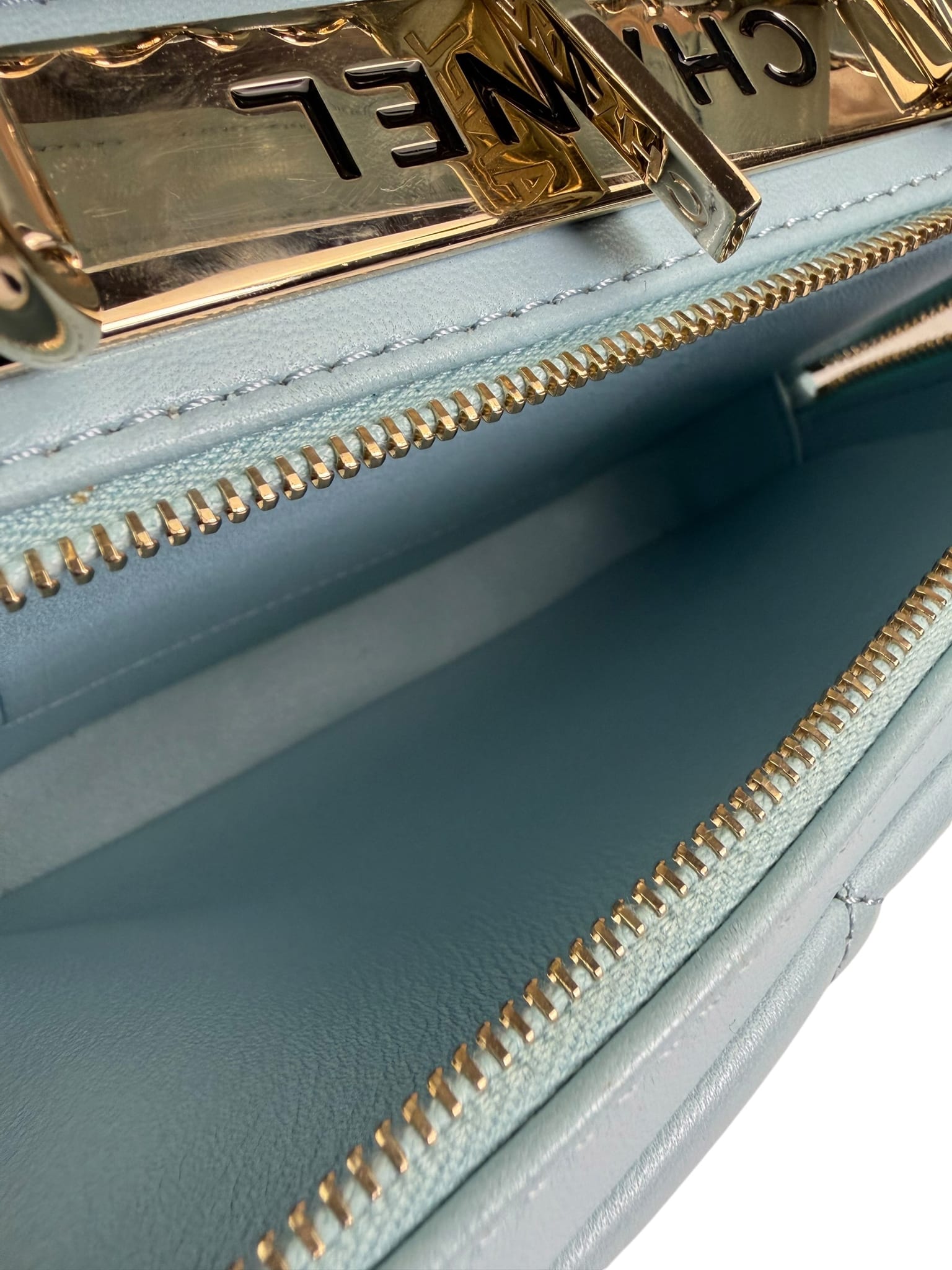 Chanel Light Blue Quilted Lambskin Top Handle Vanity Case 2019
