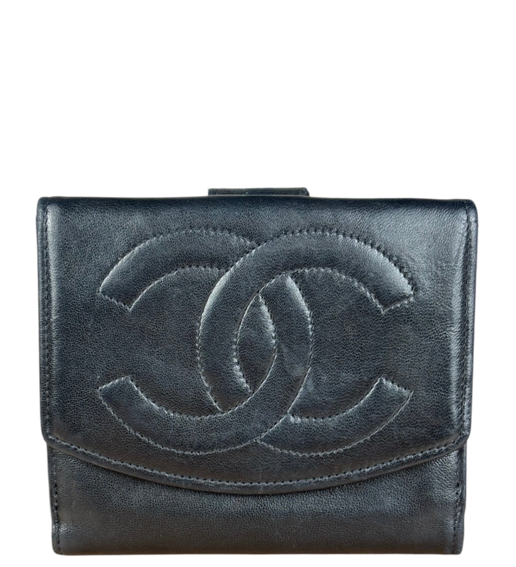 Chanel Vintage Black Leather CC Compact Wallet 1997