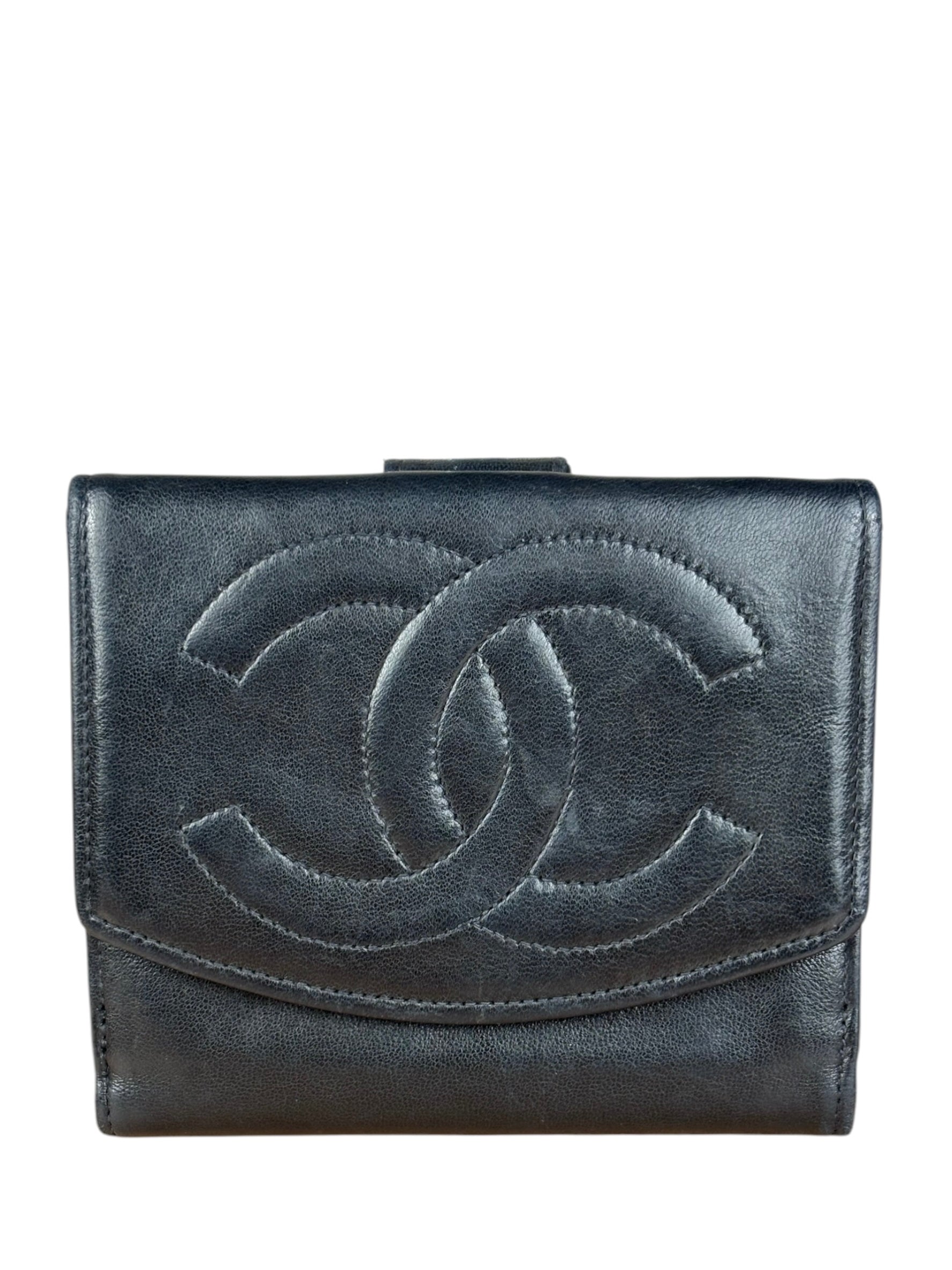 Chanel Vintage Black Leather CC Compact Wallet 1997