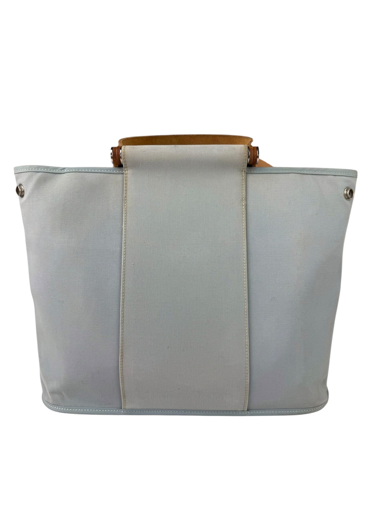 Hermes Light Blue Canvas Leather Trim Cabag Elan Tote