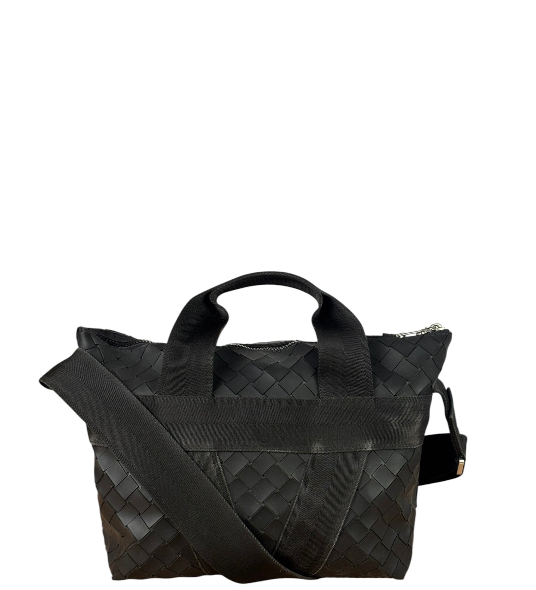 Bottega Veneta Black Rubber Intrecciato Messenger Bag
