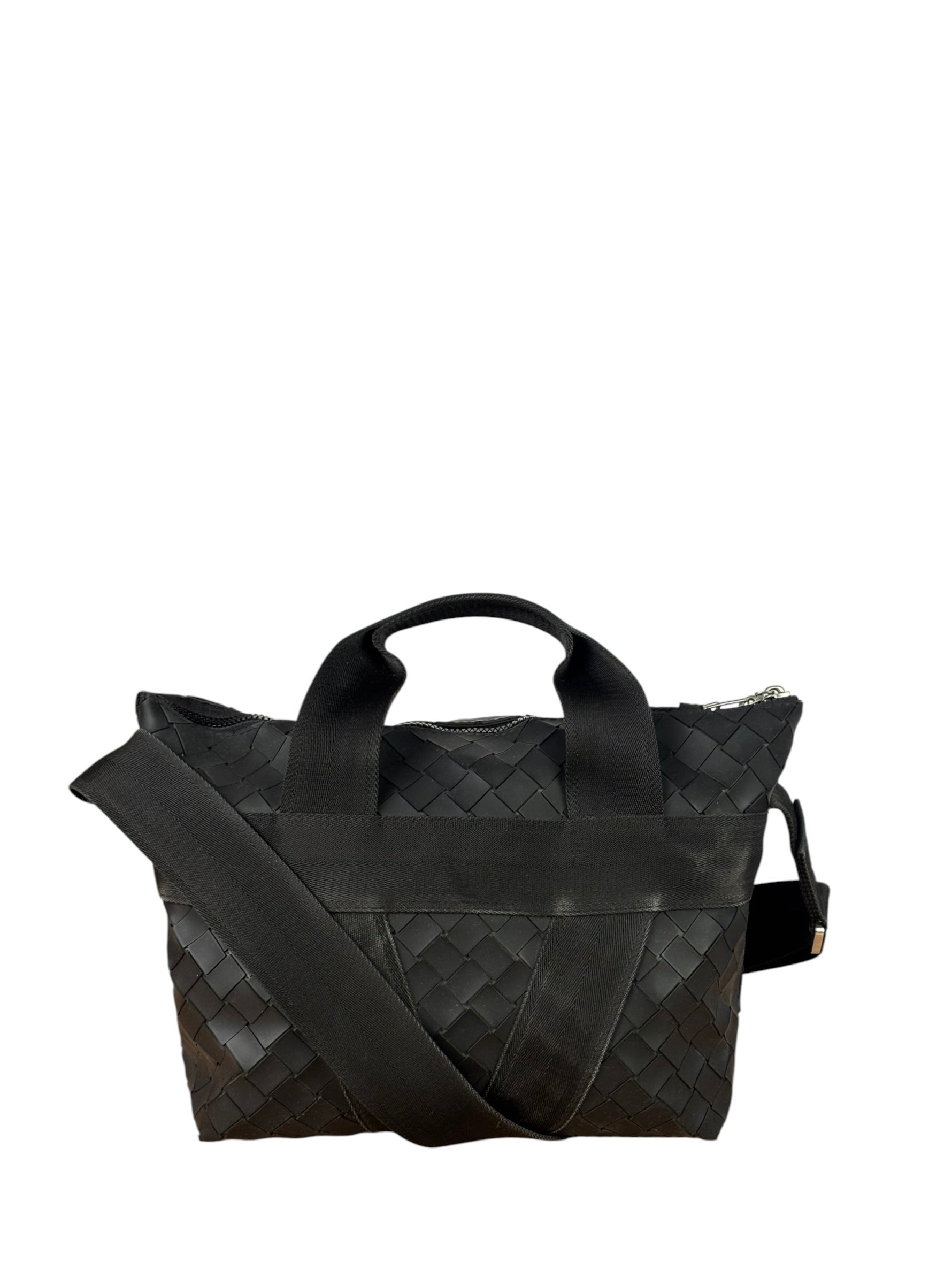 Bottega Veneta Black Rubber Intrecciato Messenger Bag