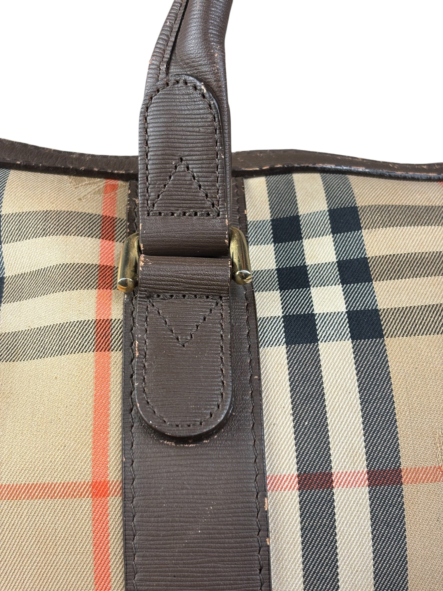 Burberry Leather House Check Boston Duffle Bag