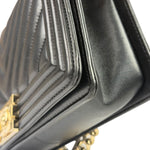 Chanel Black Chevron Leather Boy Medium Flap Bag 2017