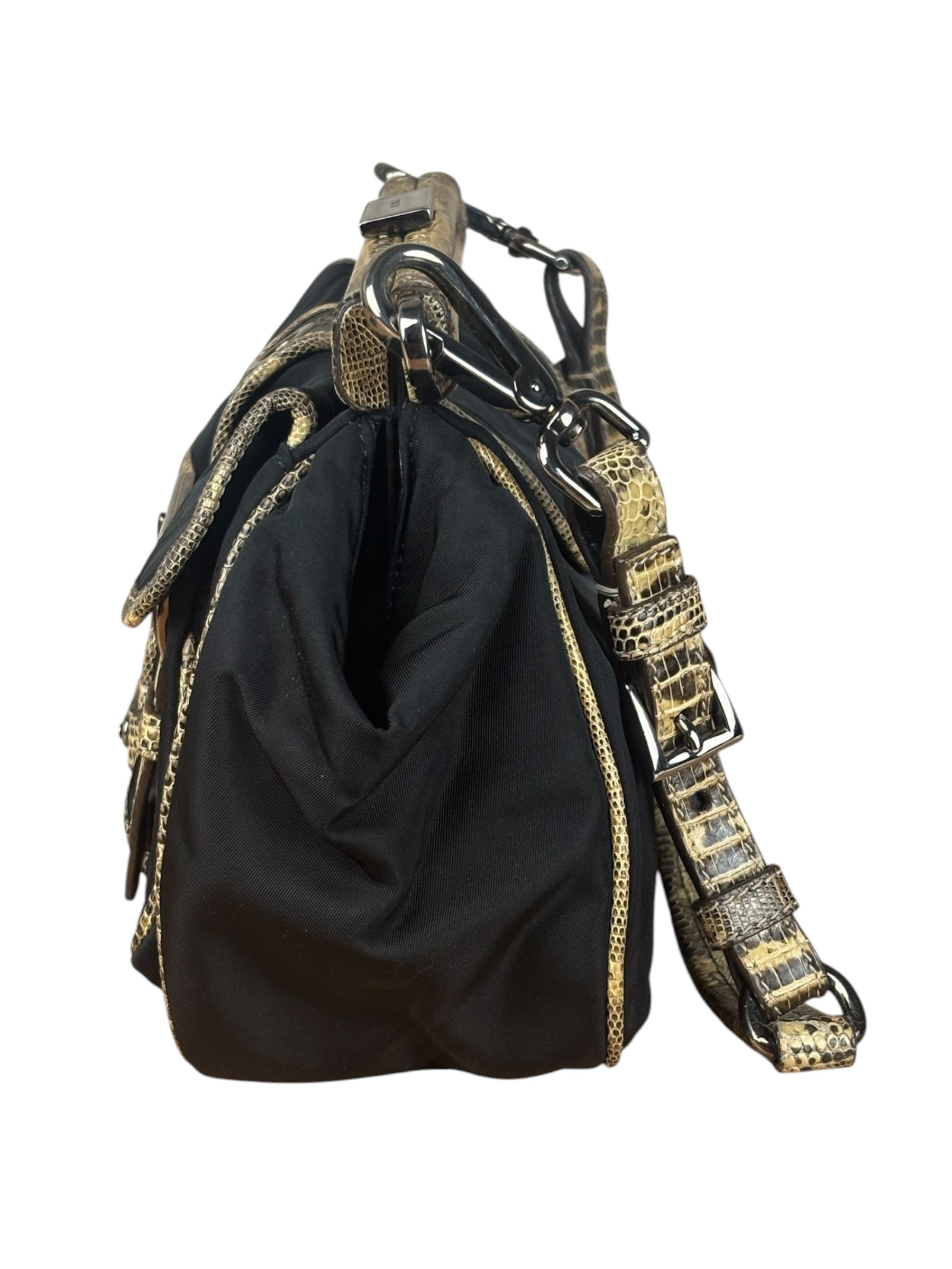 Prada Vintage Tessuto Lucertola Black Lizard Shoulder Bag