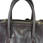 Prada Dark Brown Calf Leather Glace Twin-Pocket Tote