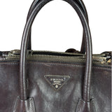Prada Dark Brown Calf Leather Glace Twin-Pocket Tote