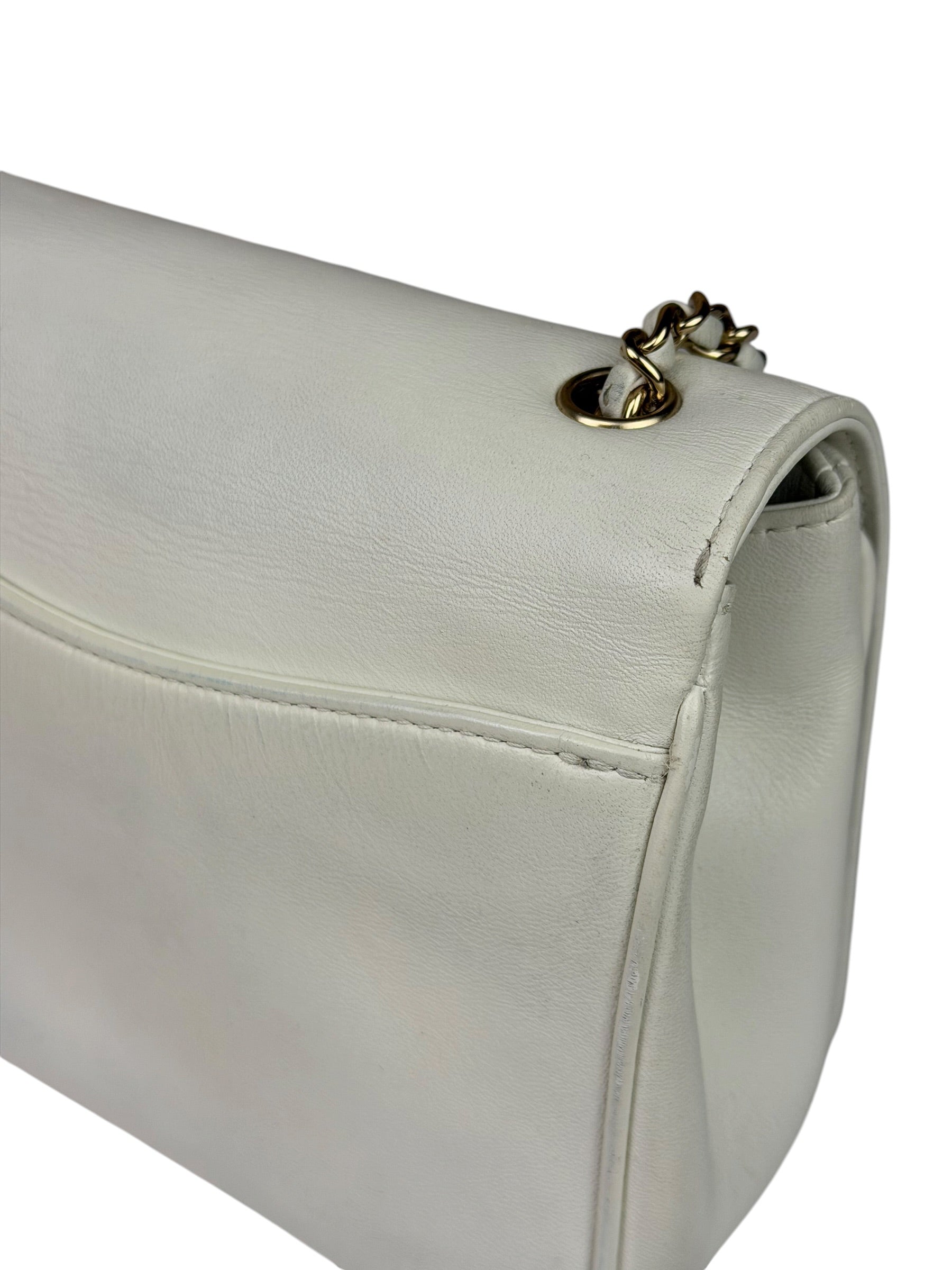 Chanel White Leather CC Mania Flap Bag 2019