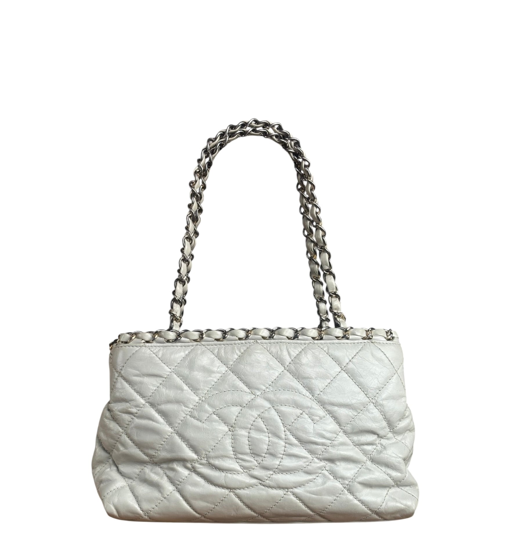 Chanel Vintage White Quilted Leather Chain Me Tote 2010