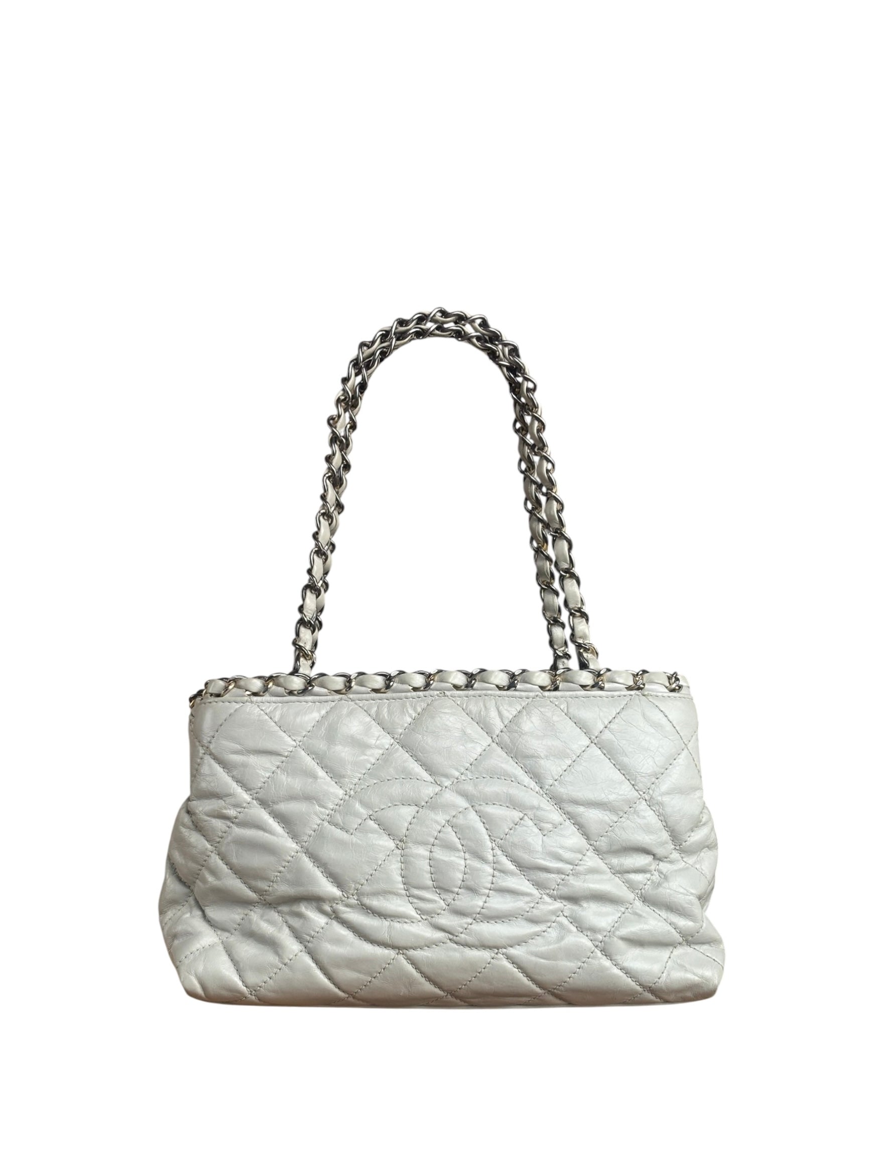 Chanel Vintage White Quilted Leather Chain Me Tote 2010