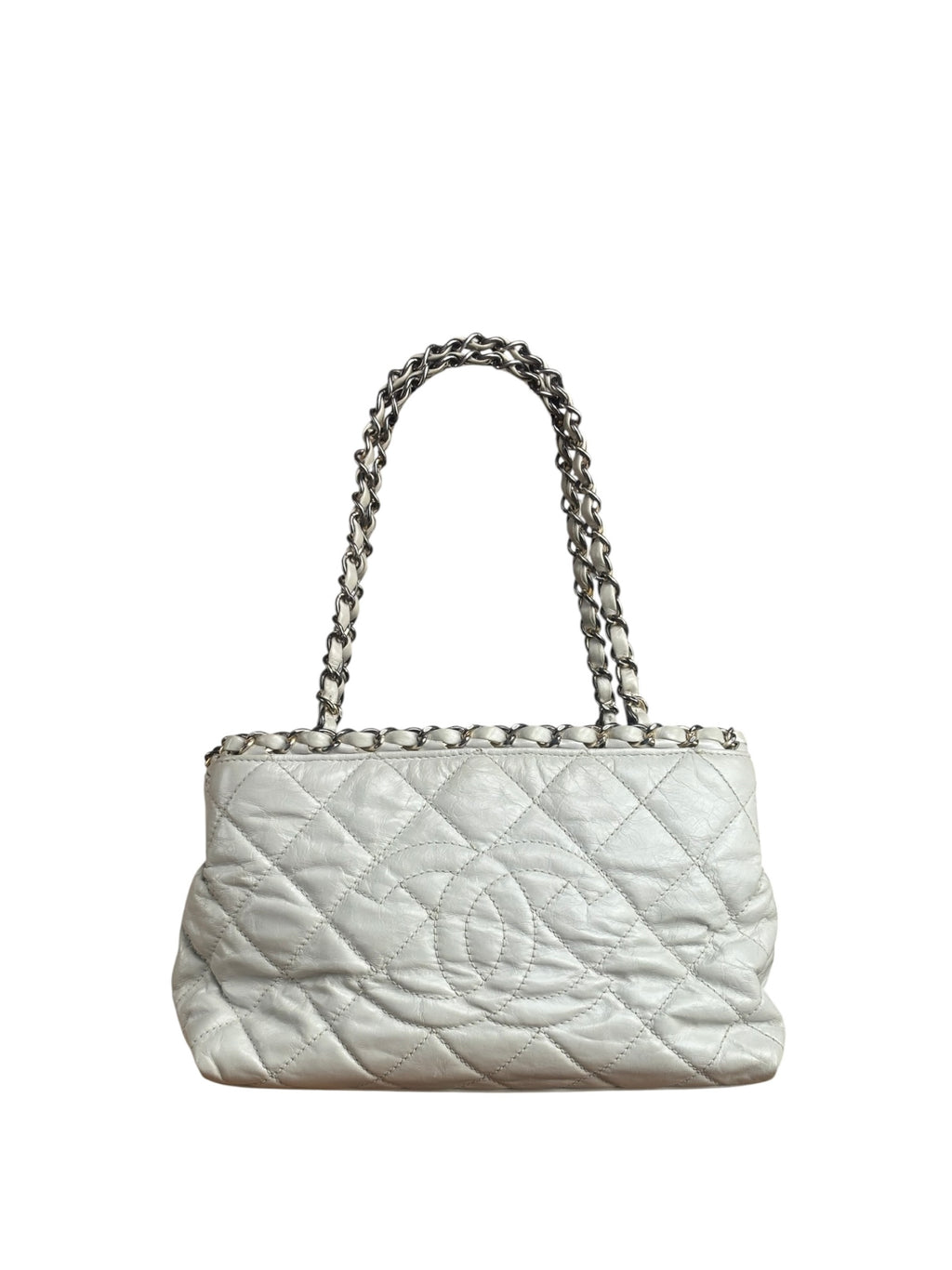 Chanel Vintage White Quilted Leather Chain Me Tote 2010