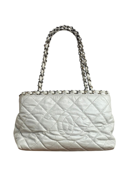 Chanel Vintage White Quilted Leather Chain Me Tote 2010