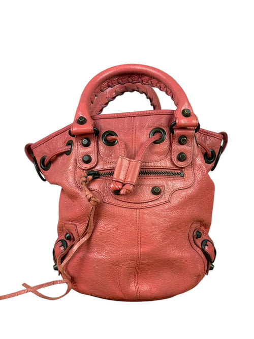 Balenciaga Pink Leather Pompon Bucket Handbag