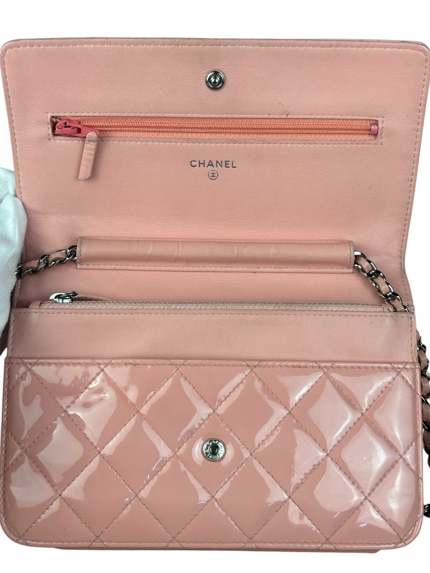 Chanel Pink Patent Quilted Wallet on Chain Bag 2012