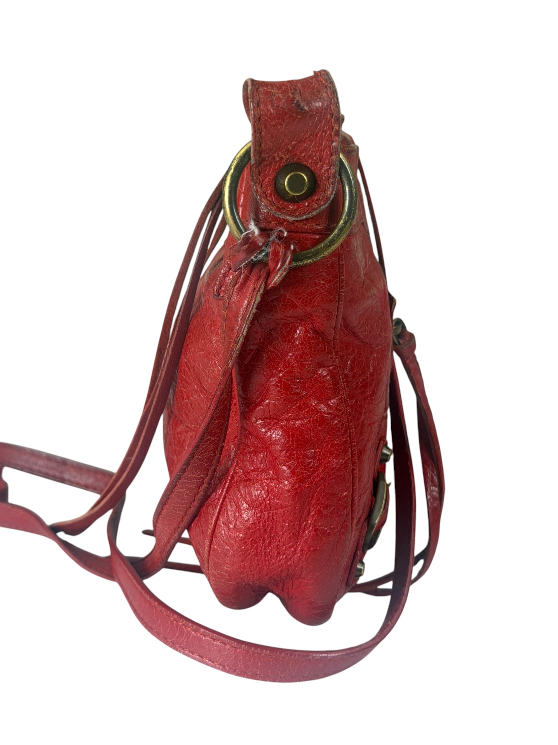 Balenciaga Red Lambskin Hip Moto Crossbody