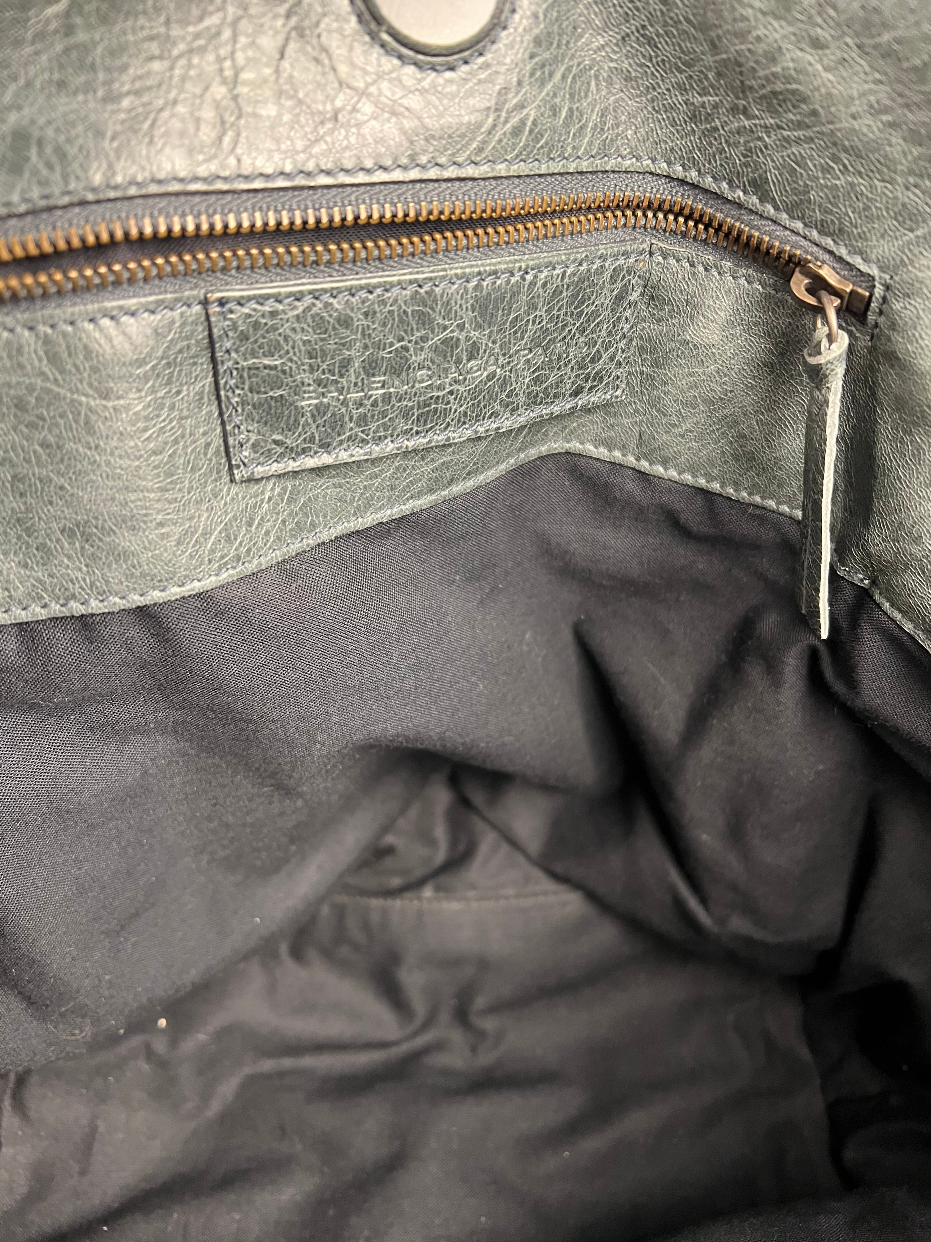 Balenciaga Leather Motocross Muted Teal Sunday Tote