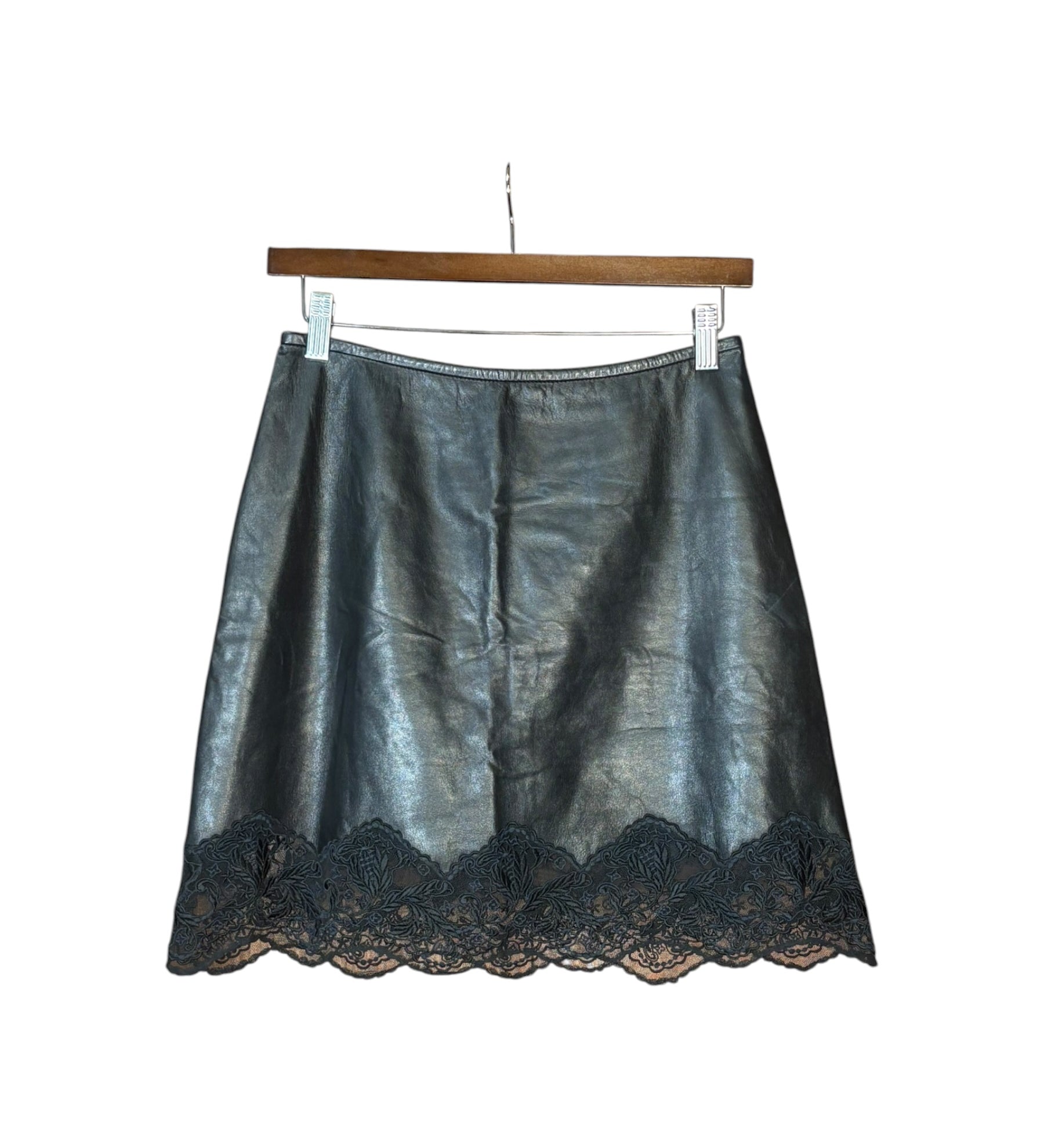 Louis Vuitton Black Leather Lace Skirt