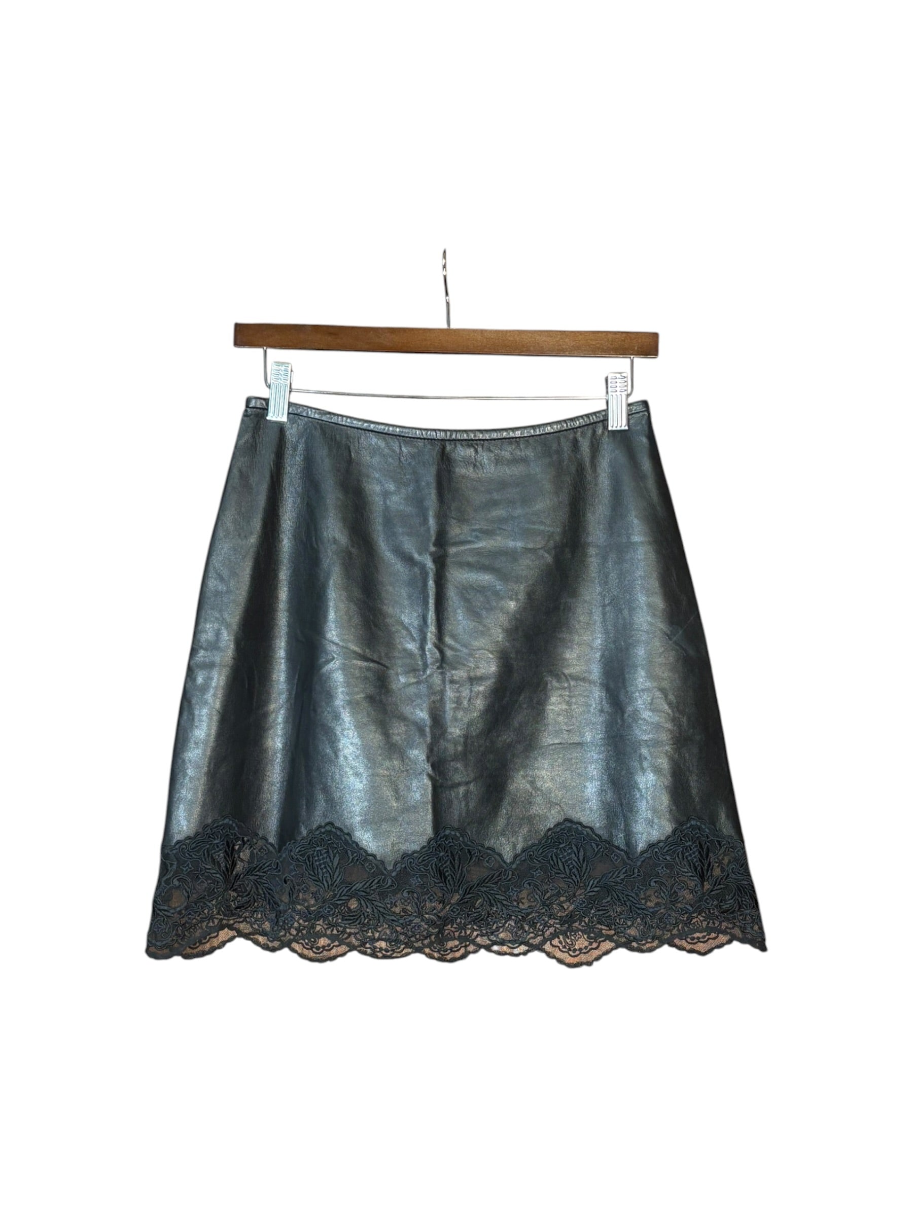 Louis Vuitton Black Leather Lace Skirt