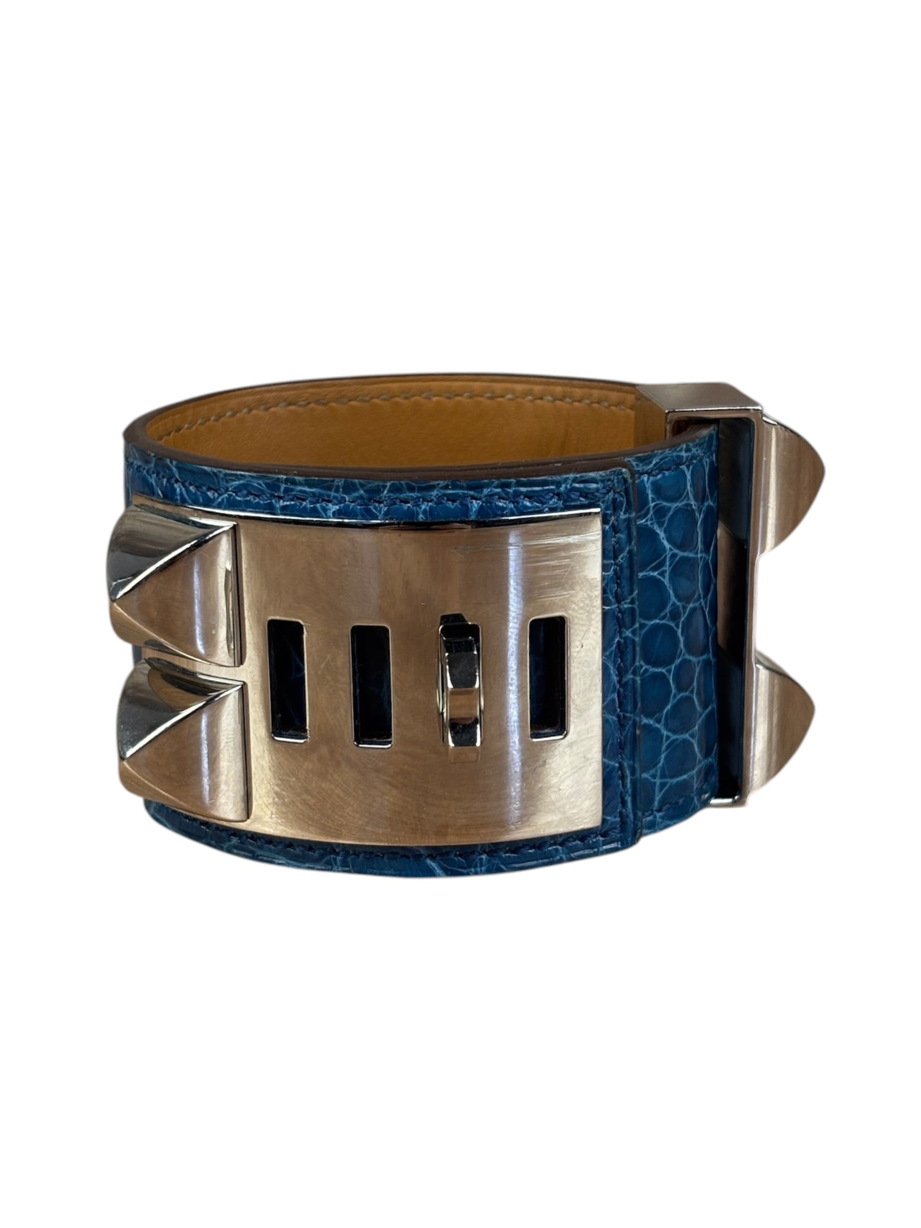 Hermes Blue Alligator Collier De Chien Bracelet