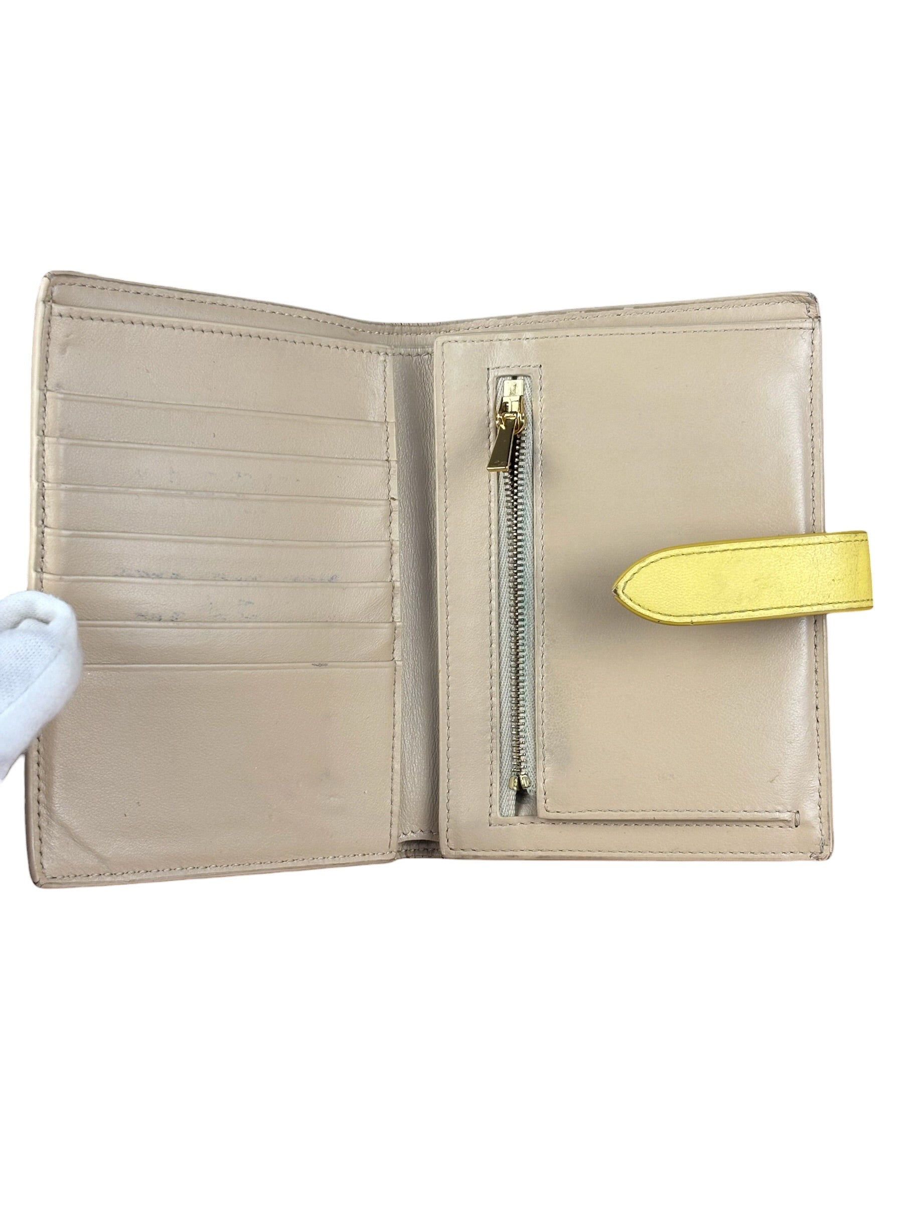 Celine Vintage Beige/Yellow Medium Strap Wallet