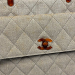 Chanel Vintage Beige Quilted Denim  Tortoise Tote 1996