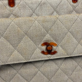 Chanel Vintage Beige Quilted Denim  Tortoise Tote 1996