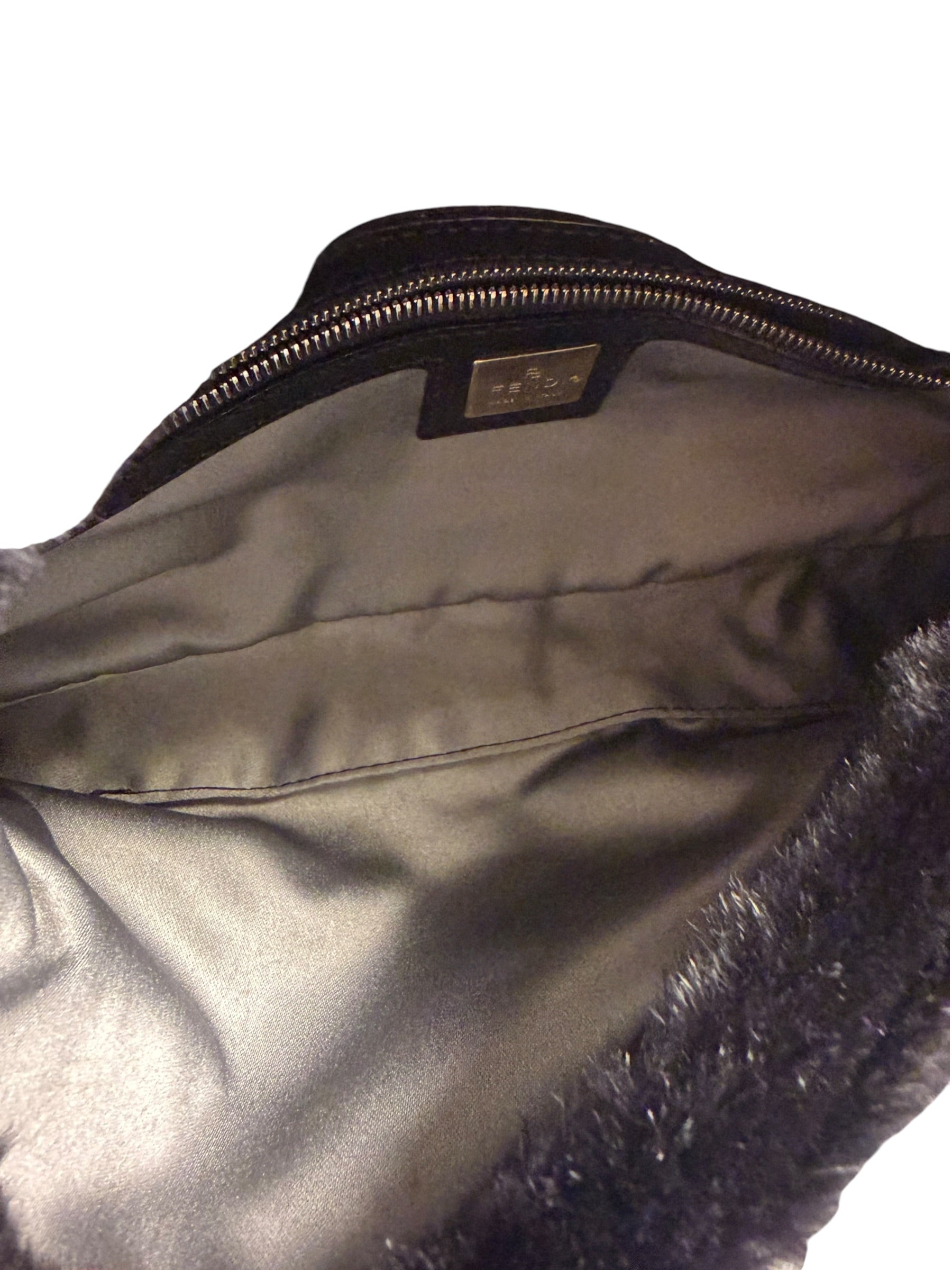 Fendi Black Shearling/Leather Trim Baguette