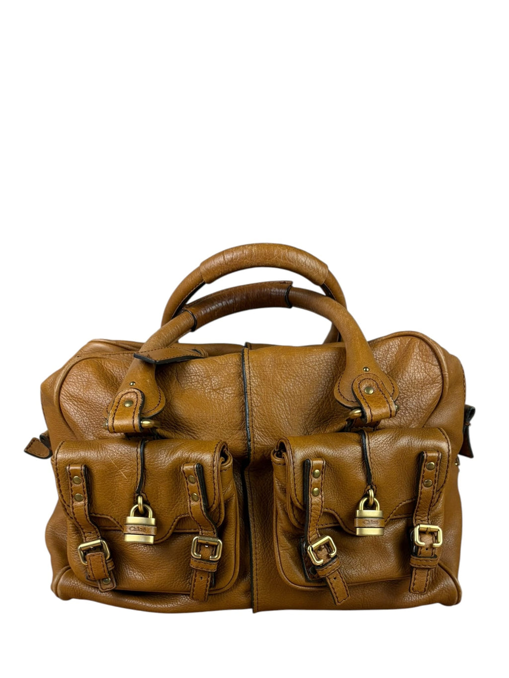 Chloe Brown Leather Pocket Paddington Large Handbag